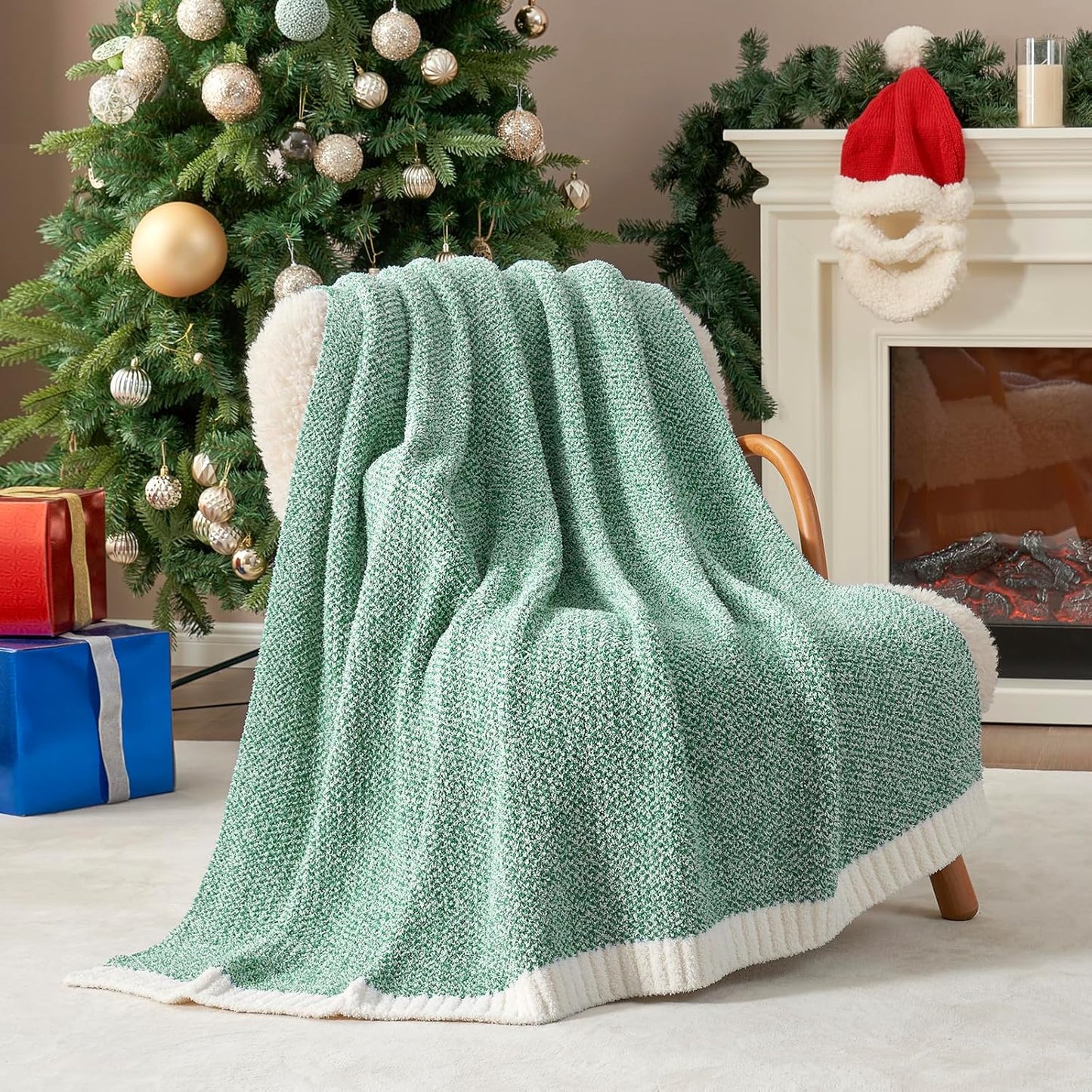 Snuggle Sac Green Throw Blanket, Ultra Soft Warm Blankets for Couch, Cozy Knit Fuzzy Plush Throws Blanket for Sofa, Bed,Living Room, Heather Green, 50x60 inches