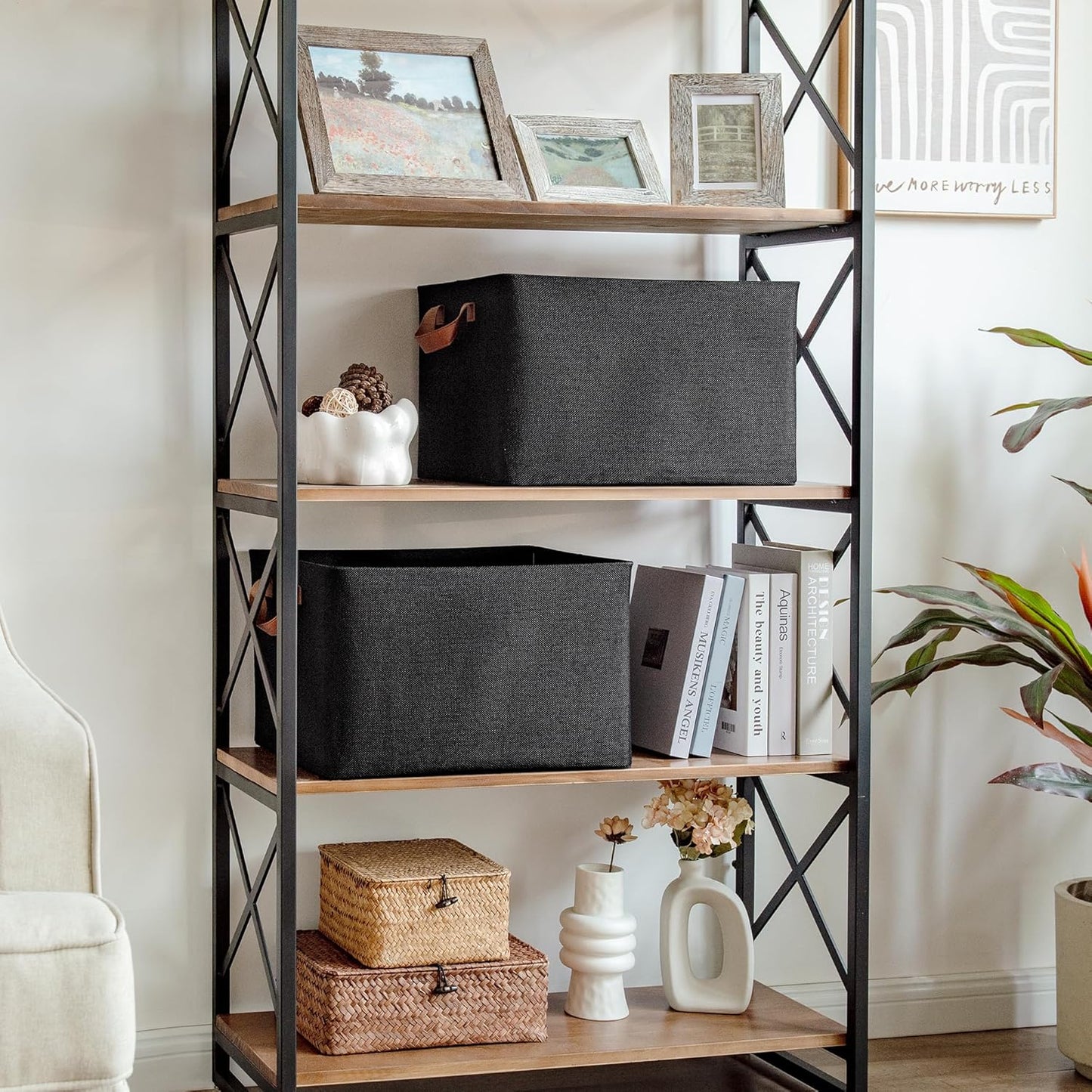 GRANNY SAYS Storage Baskets for Shelves, Closet Organizer Bins, Clothes Storage Bins with Metal Frame, Extra Large Baskets for Organizing and Storage, Collapsible, Black, 2-Pack