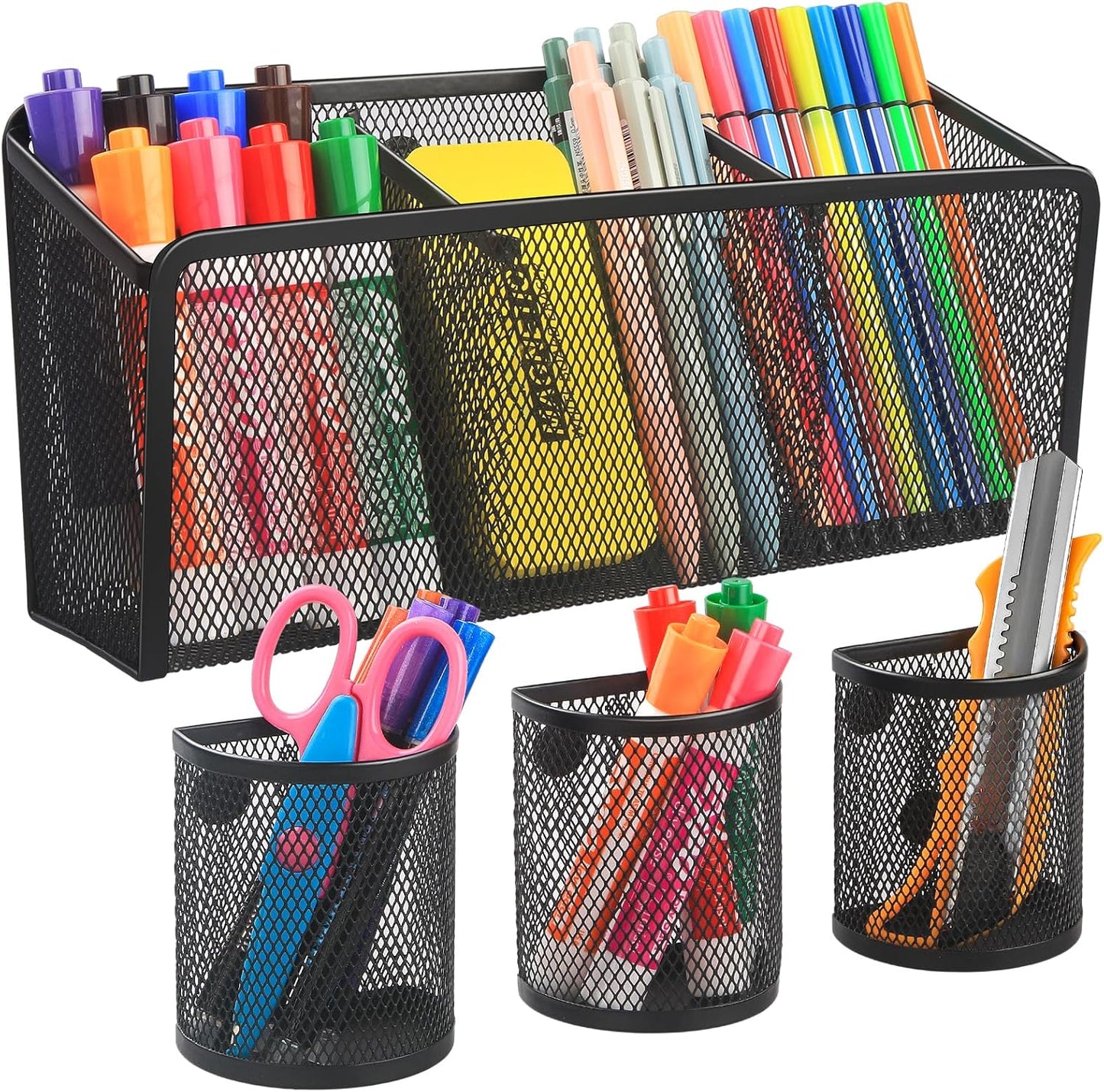 VICNOVA Magnetic Pencil Holder - Metal Pen Holder with Strong Magnets - Storage Basket Organizer for Whiteboard, Refrigerator, Locker Accessories