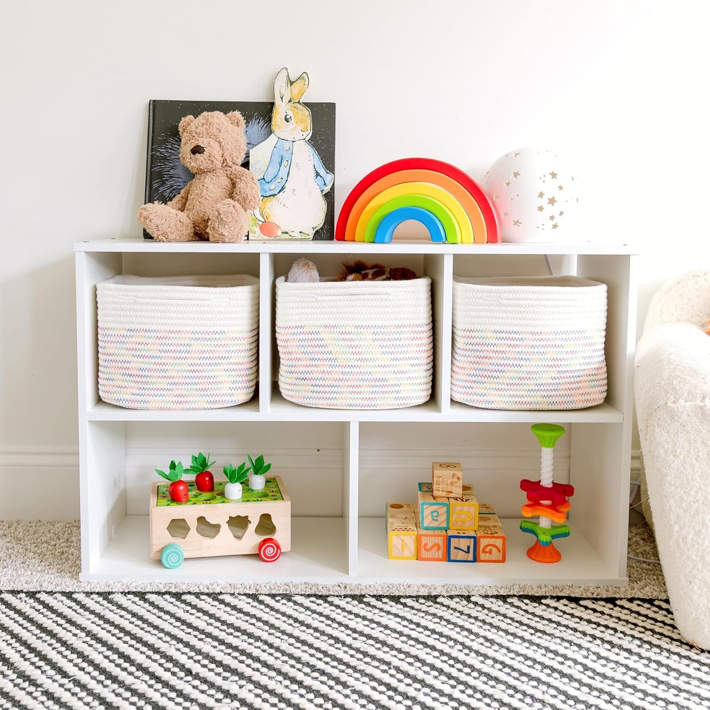 NaturalCozy Storage Cubes 9”x9”x7”Cotton Rope Woven Baskets for Organizing 3-Pack | 9 Inch Cube Storage Bin | Small Basket for Shelf Nursery, Pantry, Decorative Plant, Bathroom Closet, Toy Gift