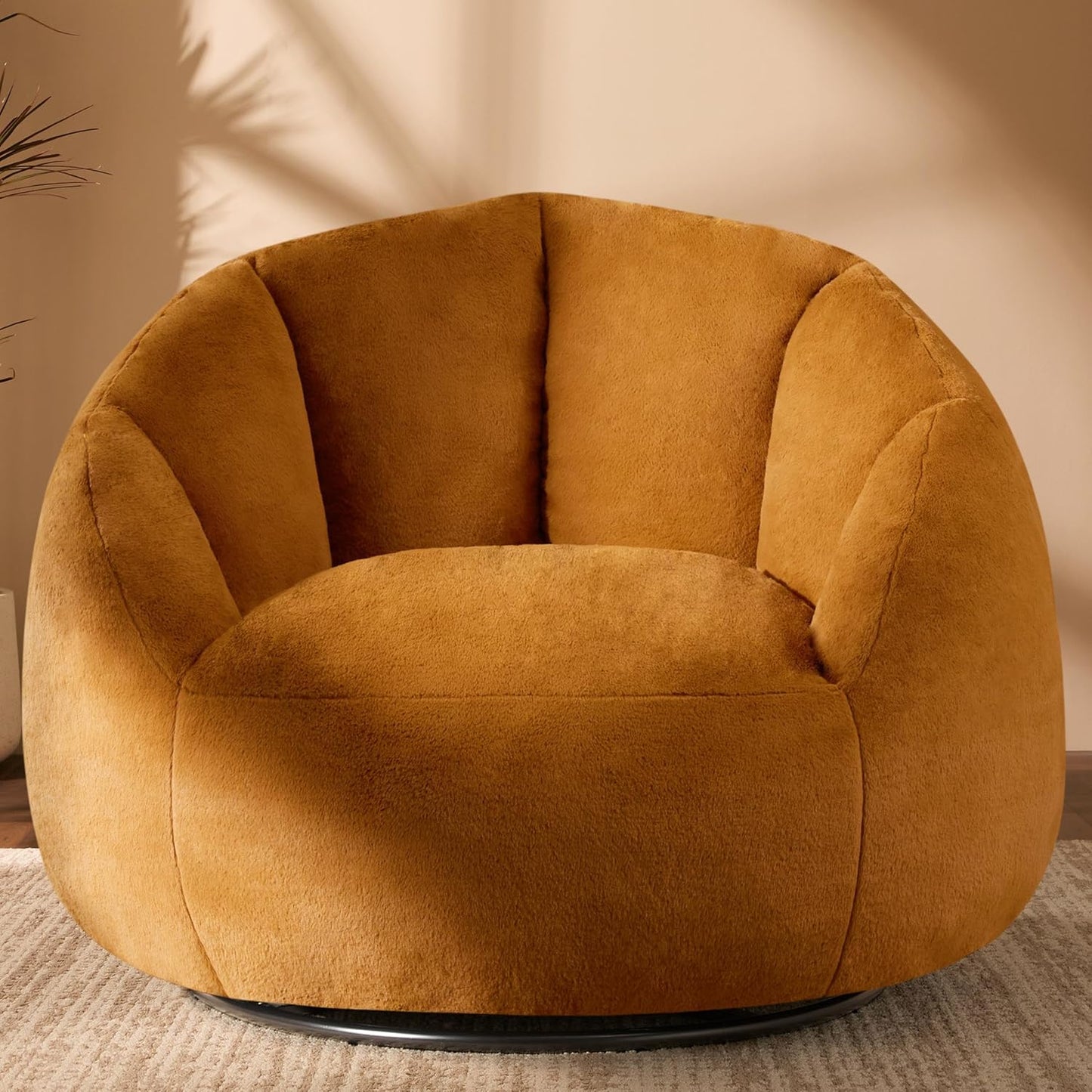 Giant Bean Bag Swivel Chair for Adults - Comfy Plush Round Shell Soft Accent Chair, Oversized Cozy Floor Sofa for Living Room, Bedroom & Game Rooms, Orange