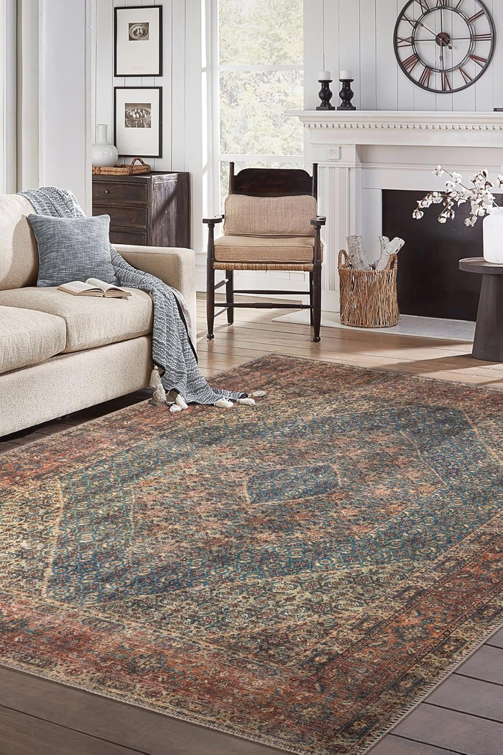 Keen Home Design 8x10 Rug - Machine Washable Area Rug with Non-Slip Backing, Ideal for Living Room, Dining Room, Bedroom - Vintage, Easy Clean, Durable, Low Pile Rug - (8' x 10')