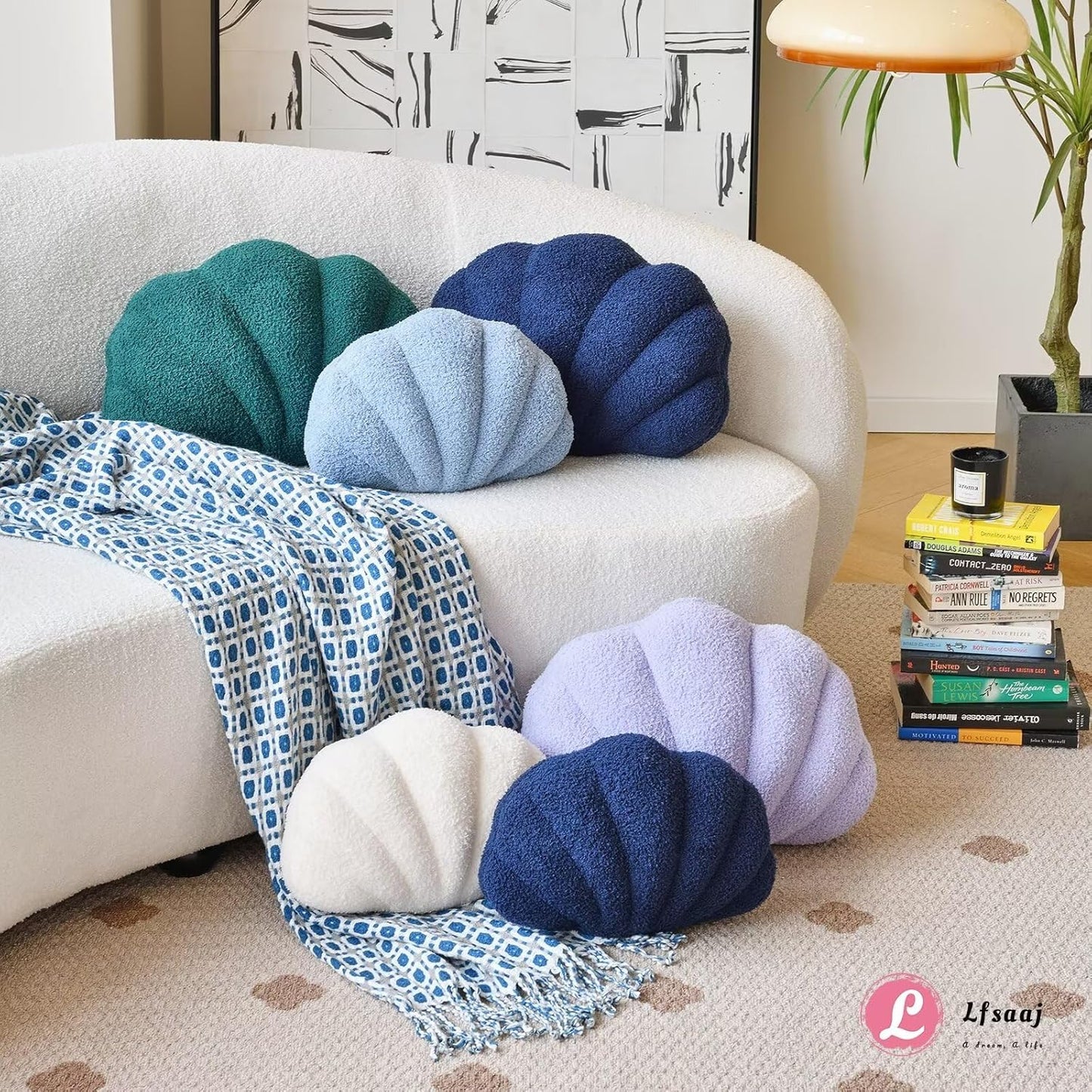 Seashell Throw Pillows, Shell Shaped Throw Pillows, 18 Inch Soft Home Decorative Pillow Plush Cushion for Bed Couch Living Sofa Room Decor Accent Throw Pillow (Dusty Blue 18Inch)