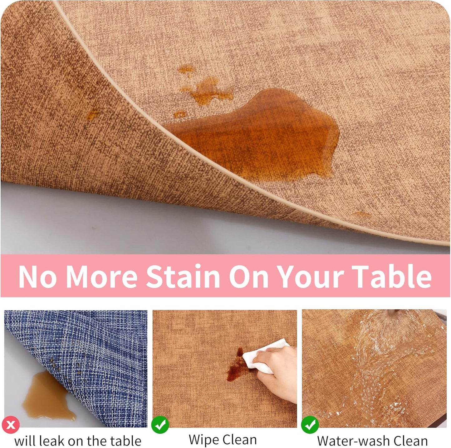 Maxpearl Faux Leather Placemats Set of 6 - Waterproof - Wipe Clean - Heat Resistant - Anti Slip Dining Table Place Mats, Suitable for Indoor & Outdoor Use, 17’’×12’’, Brown
