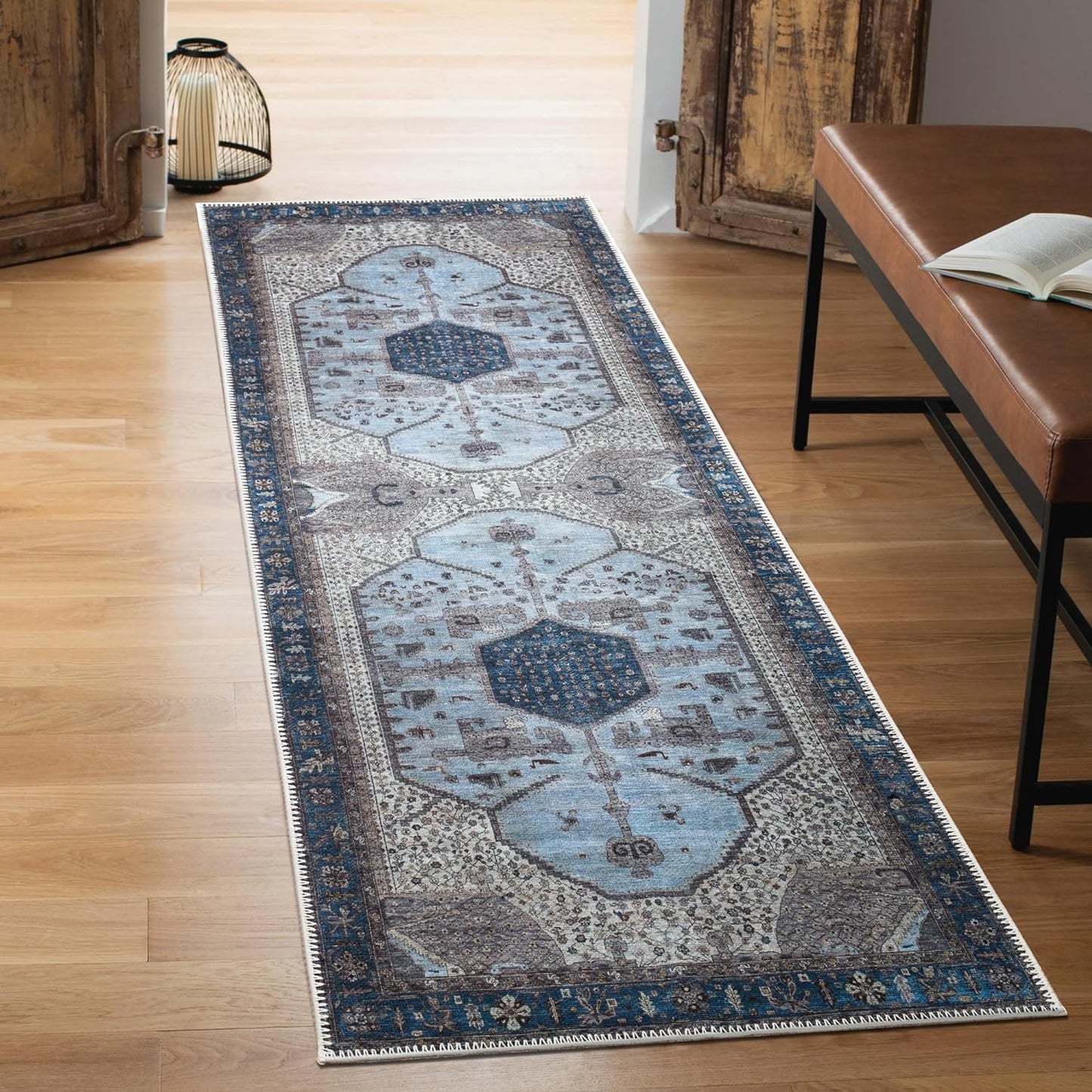 Keen Home Design 2x12 Rug - Machine Washable Runner Rug with Non-Slip Backing, Ideal for Hallway, Entryway, Kitchen, Laundry Room - Vintage, Easy Clean, Durable, Low Pile - (2'6" x 12')