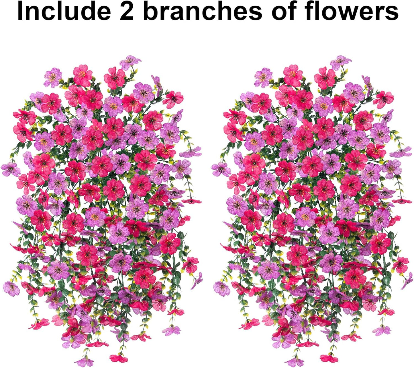 Artificial Faux Hanging Flowers Plants for Outdoor Decor, 2 PCS Outside Fake Silk Violets with Eucalyptus UV Resistant Realistic Daisy Trailing Vines for Planter Balcony Porch Patio Yard, Purplepink