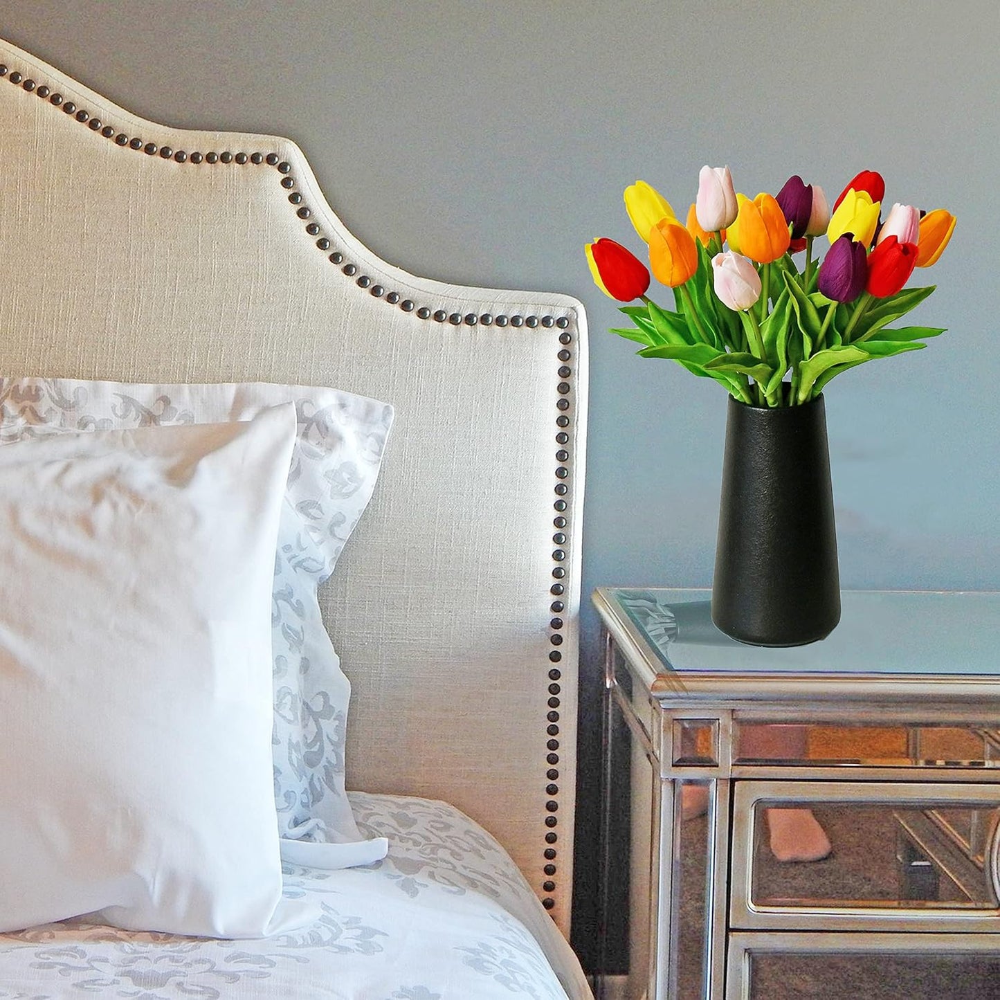 Mandy's Artificial Tulips 20 Stems Multicolor PU Faux Flowers for Wedding Home Decor 13.5 Inch