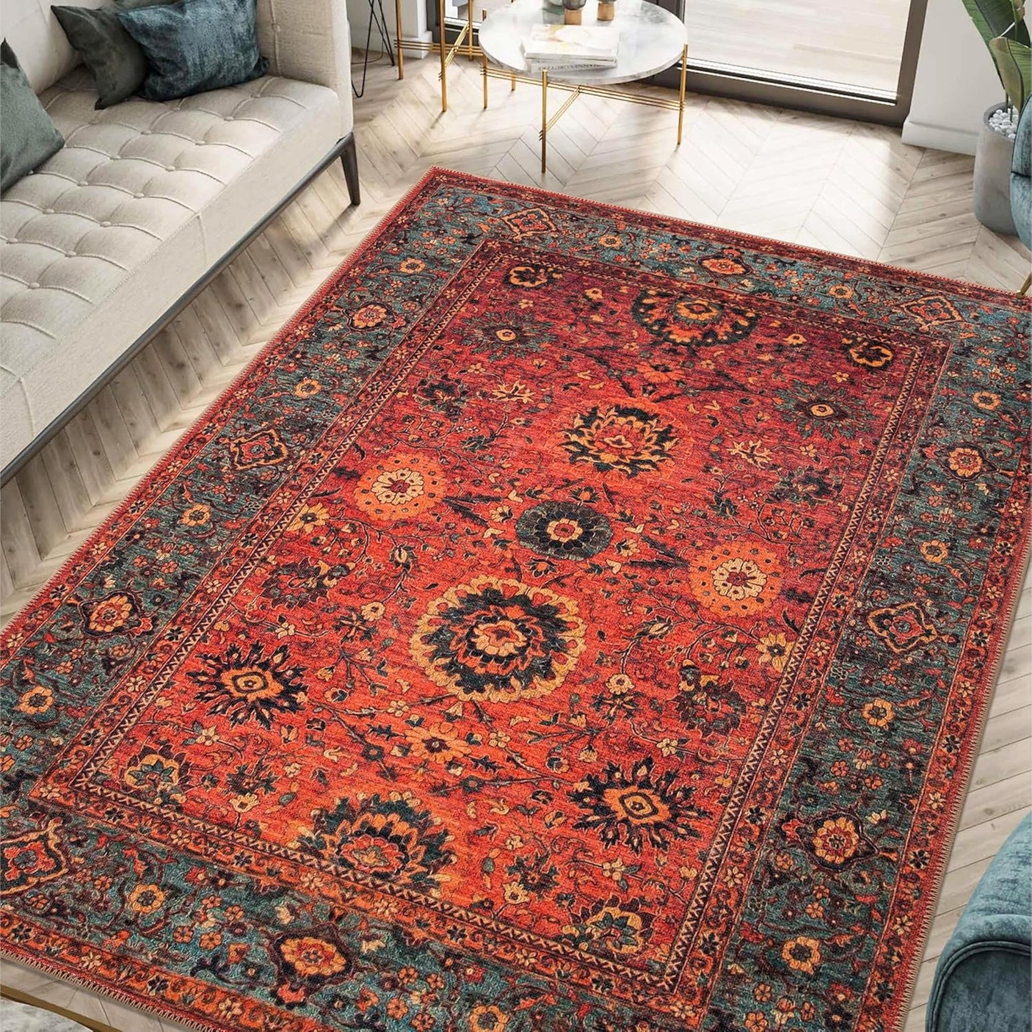 Keen Home Design 4x6 Rug - Machine Washable Area Rug with Non-Slip Backing, Ideal for Living Room, Dining Room, Bedroom - Vintage, Easy Clean, Durable, Low Pile Rug - (4' x 6')