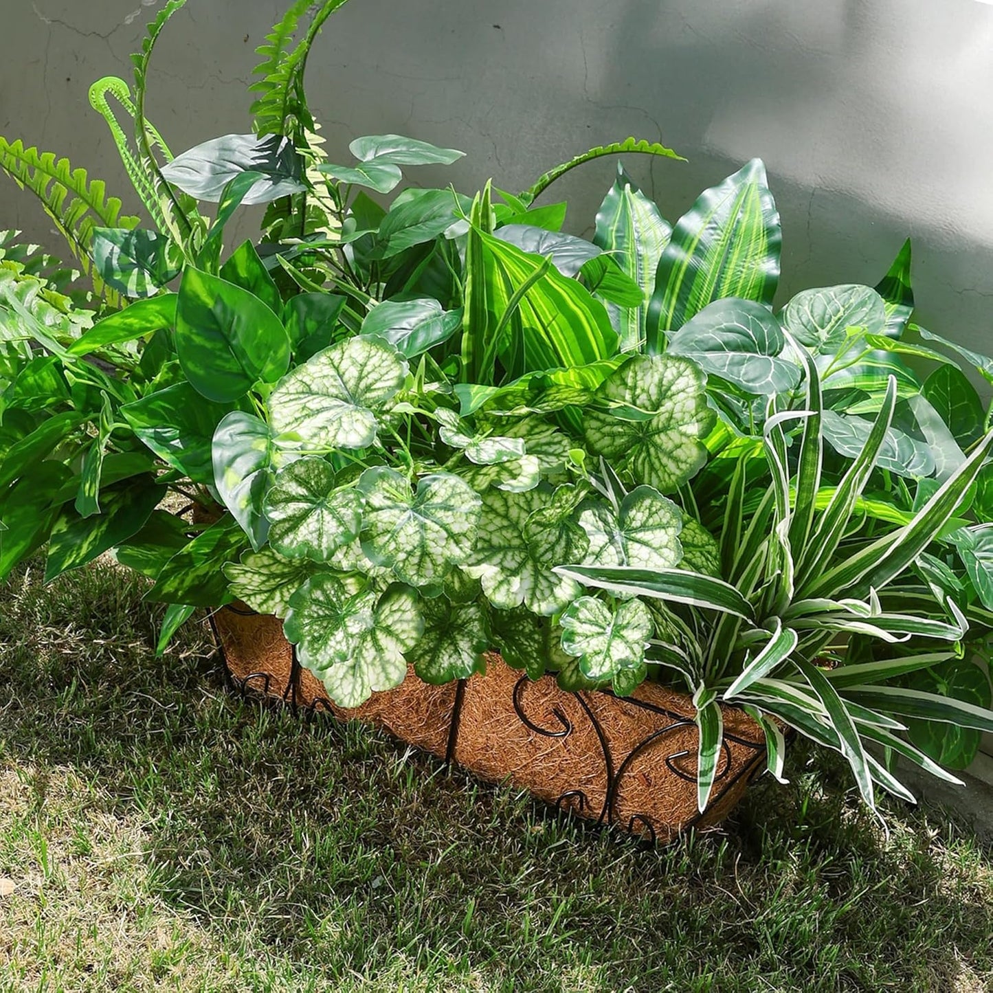 Artificial Greenery Plants Fake Plastic Leaves with Stems UV Resistant Large Bunches Outside Faux Plants Bushes for Outdoor Patio Garden Front Porch Yard Decor (Green)