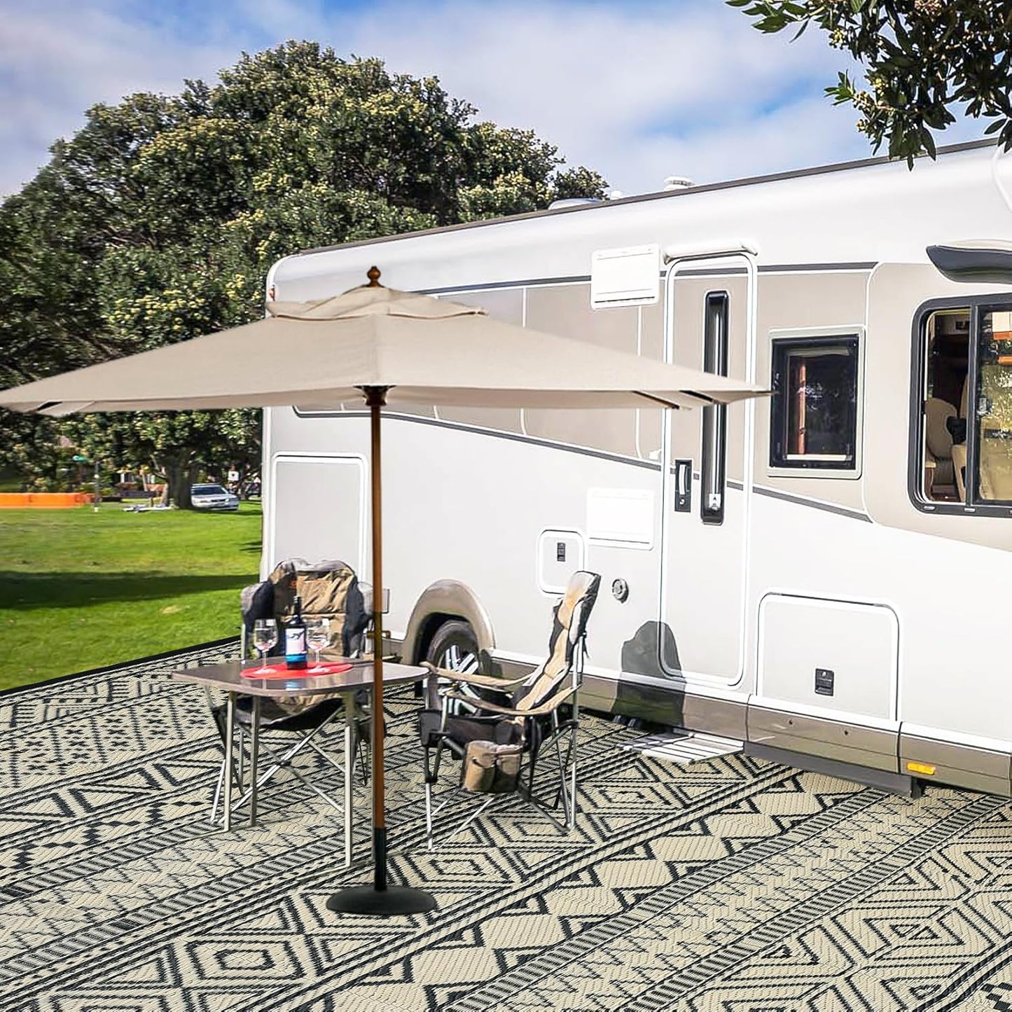 GAOMON Reversible Outdoor Rug 9'x18' Waterproof Plastic Straw Rug, Patio Rug, Large Modern Area Rug Carpet, Indoor Outdoor Rugs for Camping, Porch, Deck, Balcony, Backyard, Black/Coffee(Bohemia)