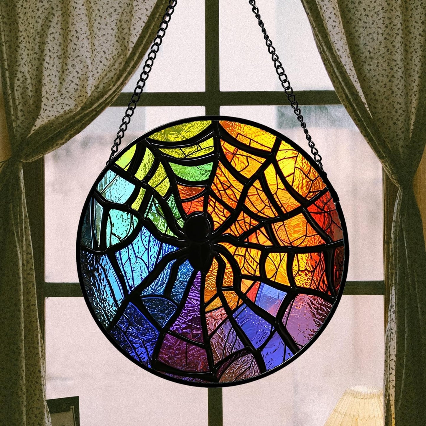Stained Glass Suncatcher, Colorful Spider Sun Catcher Black Insect Stain Glass Window Hanging Decoration Mother's Day Birthday Gifts for Women Men Mom Nana 11.8 in