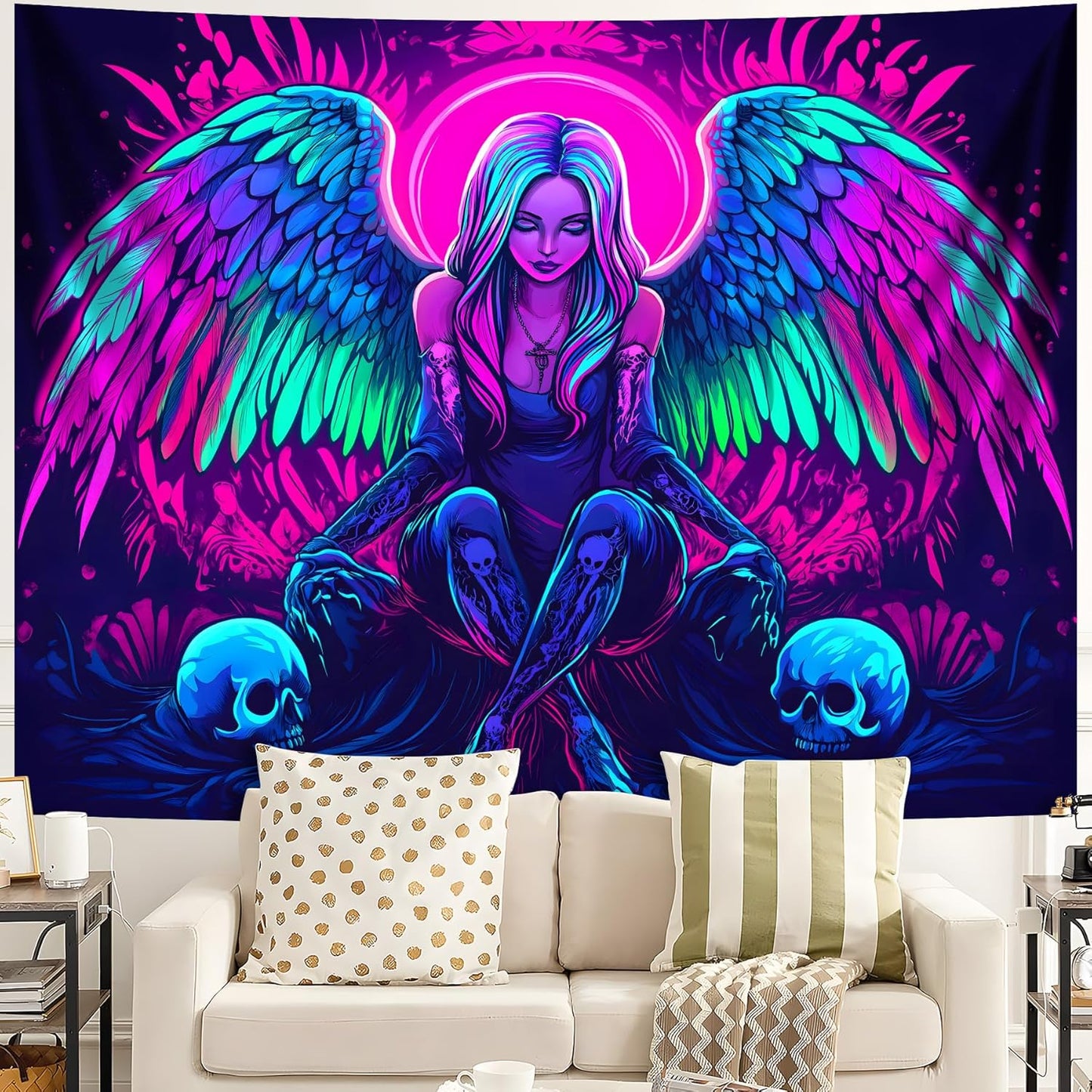Blacklight Tapestry,WingTapestry Glow In The Dark,UV Reactive Black Light Upright Posters Wall Hanging for Bedroom Dorm Living Room Backdrop Decor (wing4, 90L" x 70W")