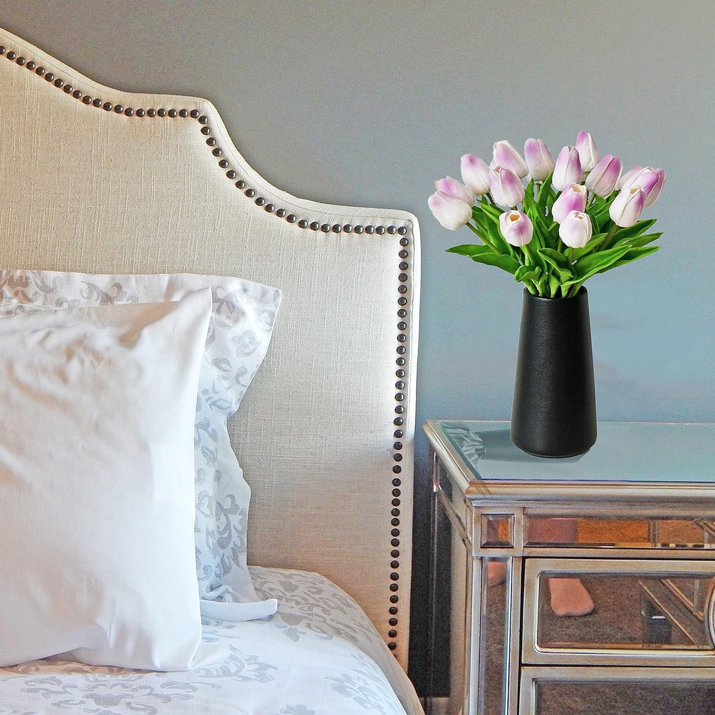 Mandy's Artificial Tulips 20 Stems Light Purple PU Faux Flowers for Wedding Home Decor 13.5 Inch