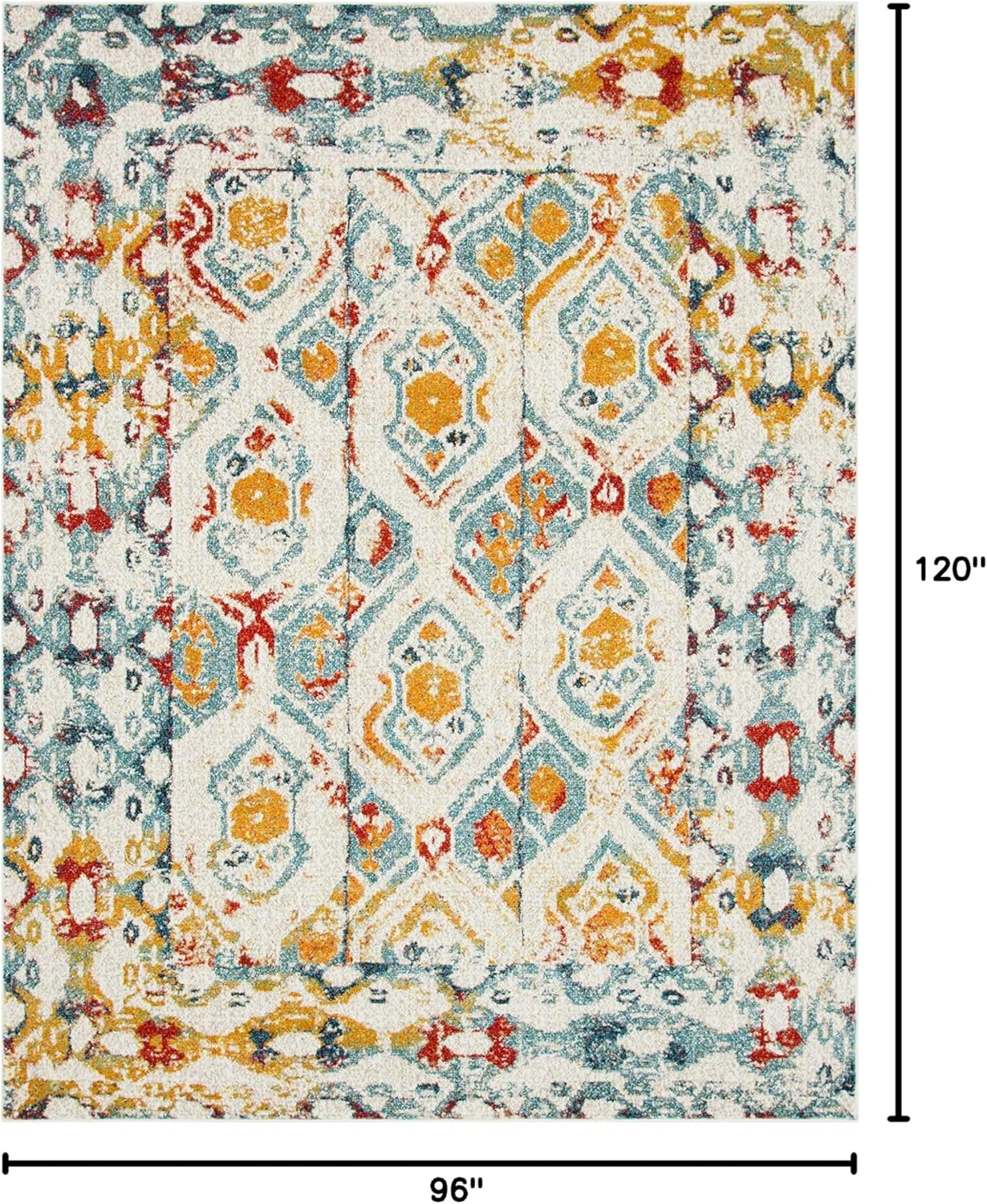 Unique Loom Rosso Collection Vintage, Geometric, Bohemian, Traditional, Distressed, Southwestern Area Rug, 8' 0" x 10' 0", Multi/Ivory