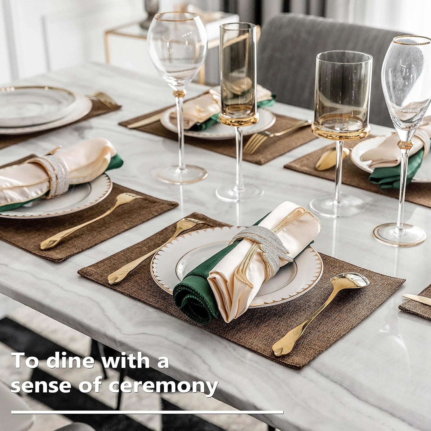 Home Brilliant Set of 6 Placemats Heat Resistant Dining Table Cloth Place Mats Kitchen Table Mats, Brown