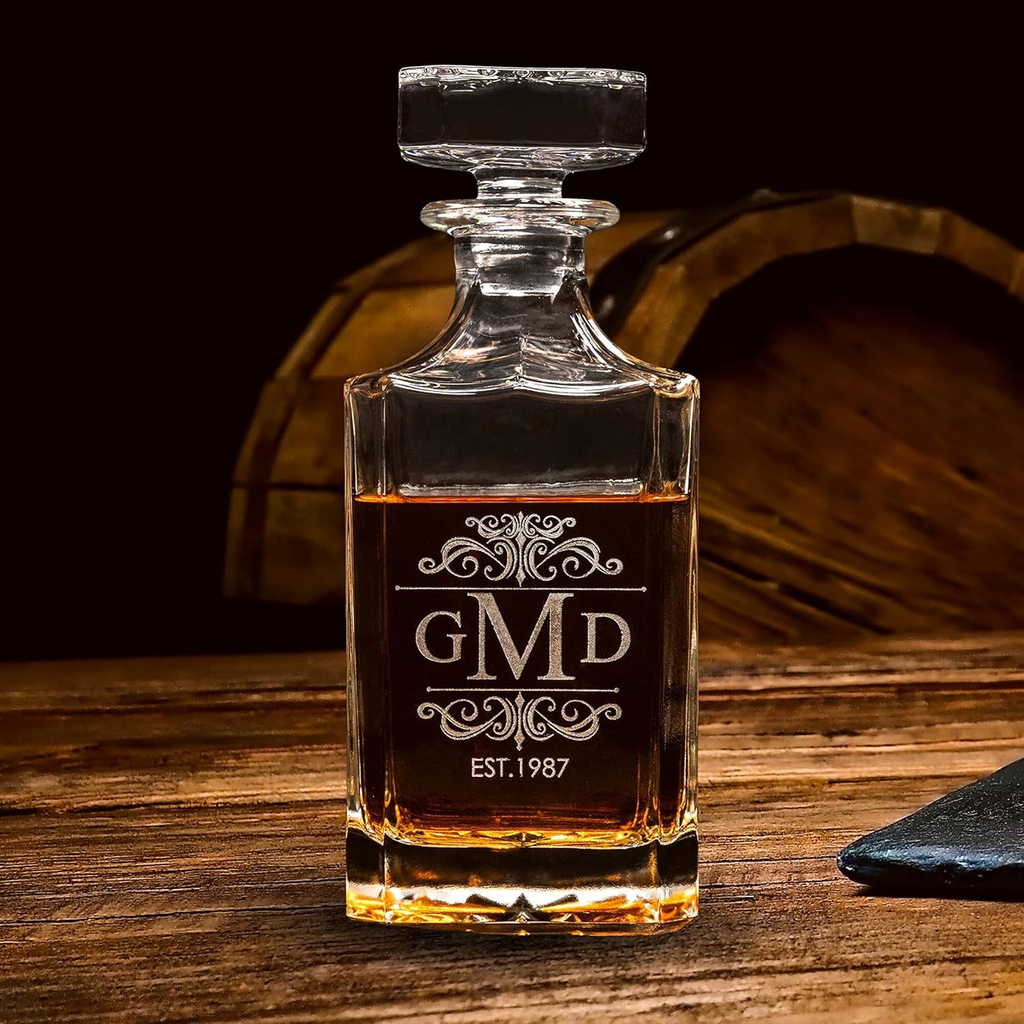 Gifts Inscribed Personalized Whiskey Decanter Set - Engraved Whiskey Decanter Bottle & Set of 2 Custom Drinking Glasses Laser Etched - Customized Whisky Gift for Wedding, Birthday, Fathers Day