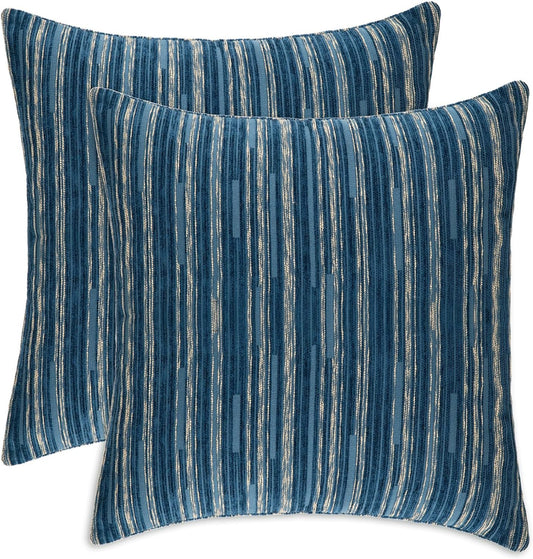 Yeiotsy Pack of 2, Modern Striped Throw Pillow Covers Bohemia Cushion Covers Home Decoration (Navy Blue, 18 X 18 Inches)