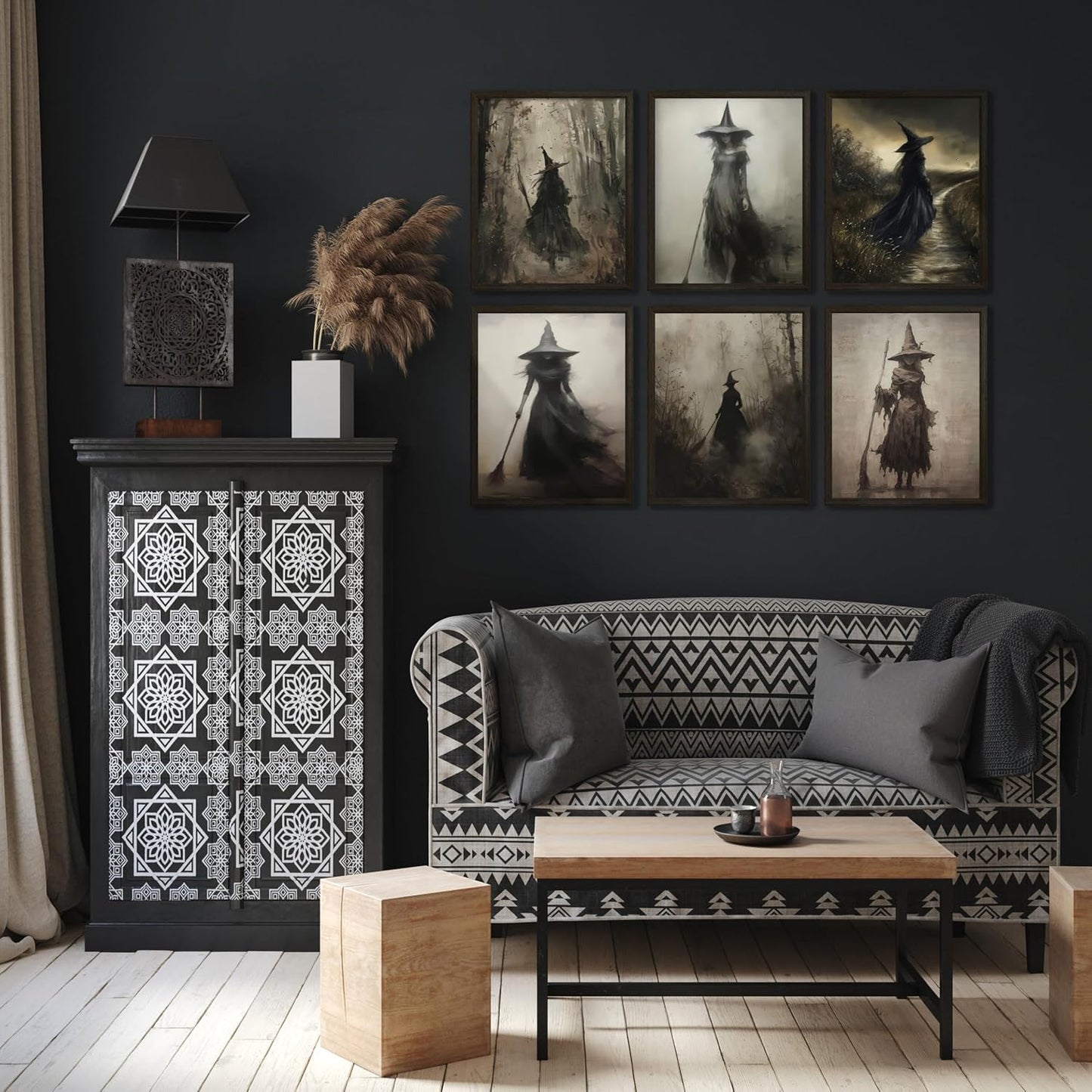 LANCHI95 6 Pcs 8x10in Vintage Rustic Witch Posters Halloween Wall Art Witch in The Forest Painting Prints Goth Dark Moody Wall Decor for Living Room Bedroom 8x10 in (UNFRAMED)