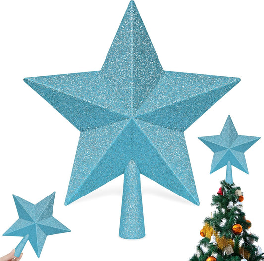 Christmas Tree Topper, Blue 10" 3D Star Tree Topper Decorations, Large Christmas Tree Topper Bethlehem Star Ornament, Glitter Shatterproof Christmas Tree Decor for Holiday Xmas Home Indoor Outdoor