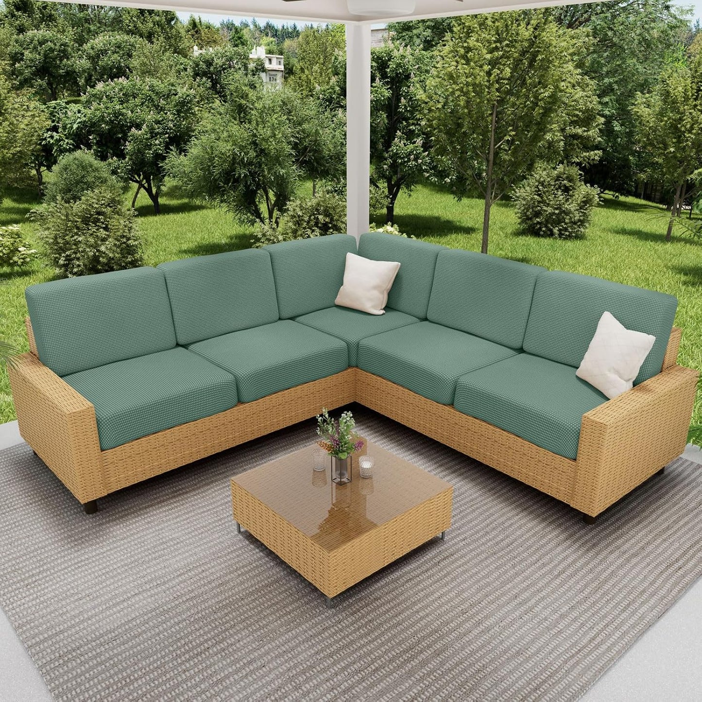 hyha Waterproof Couch Cushion Covers for Pets, Non Slip Sofa Seat Cover for Dogs Washable, Soft Thick Stretch Jacquard Fabric, Sofa Slipcovers with Elastic Bottom (1 Piece for Medium, Green)