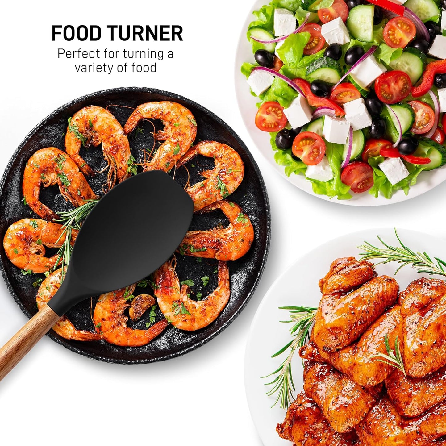 Zulay Kitchen Non-Stick Cooking Utensils Set with Authentic Acacia Wood Handles – 5-Piece Durable & Stylish Silicone Kitchen Utensils Set – Heat Resistant to 464°F – Black