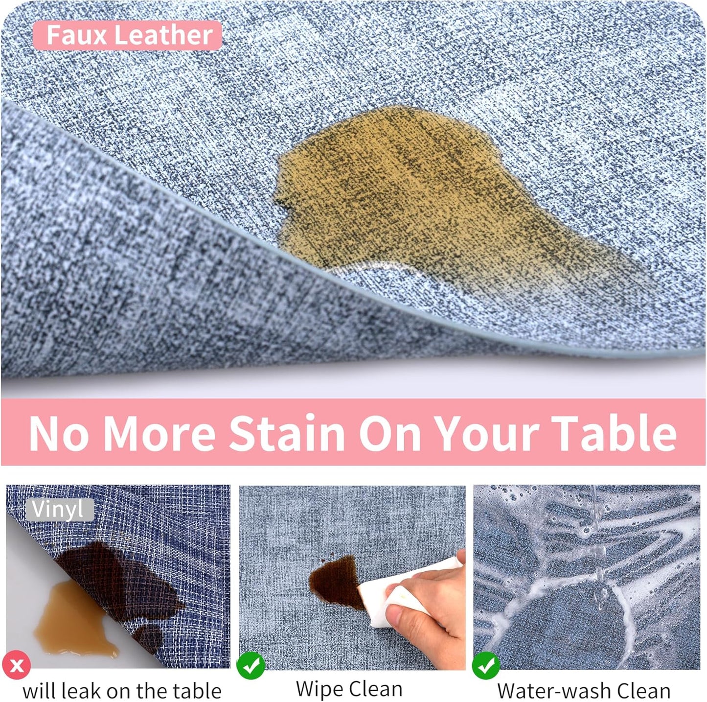 Maxpearl Faux Leather Placemats Set of 4, Waterproof - Wipe Clean - Heat Resistant - Anti Slip Dining Table Place Mats, Suitable for Indoor & Outdoor Use, 17’’×12’’, Blue