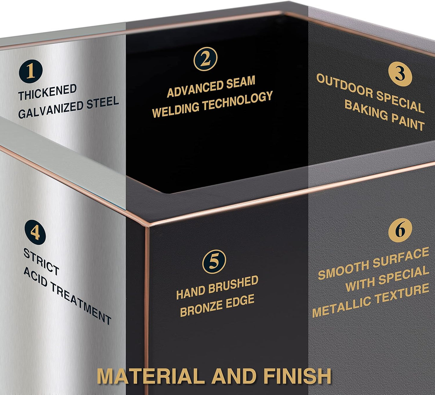 Metallic Heavy Tall Outdoor/Indoor Planter Box 14Lx14Wx30H Inches Rectangular Large Flowerpot, Tall Metal Planter Box for Front Porch ‎25 Pounds, No Assembly Required, Black, 1 Pack