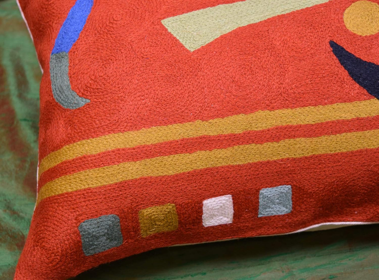 Lumbar Kandinsky Orange Abstract Pillow Cover Elements Modern Throw Pillowcase Chair Cushion Contemporary Pillowsham Accent Farmhouse Couch Hand Embroidered Wool Size 14x20