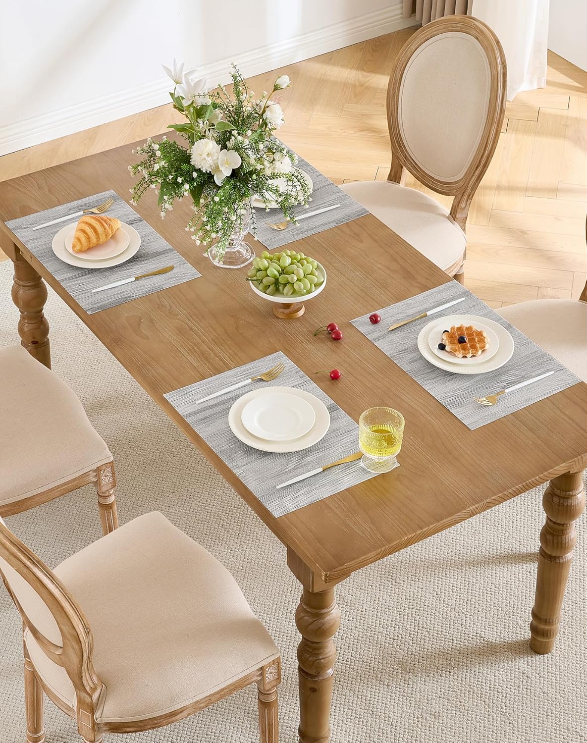 Leetaltree Lightsteel Black Placemats Set of 8 - Heat Resistant Non-Slip Place mats for Dining Table, Washable Durable PVC Vinyl Woven Table Mats (Lightsteel Black, 8)