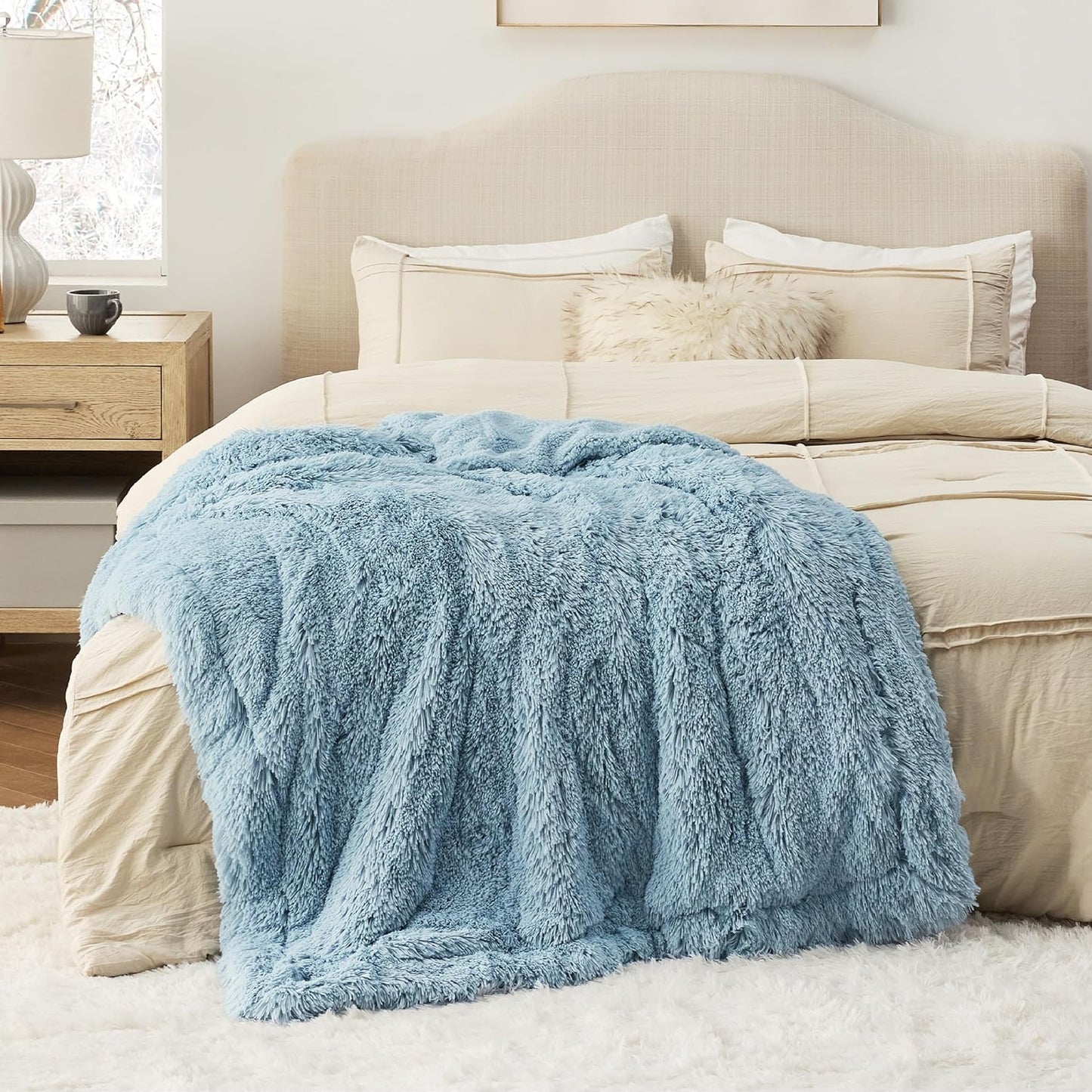 Bedsure GentleSoft Fluffy Light Sky Blue Throw Blanket, Dusty Baby Blue Decor Gifts for Women Men, Soft Cozy Fuzzy Plush Warm Minky Thick Sherpa Fleece Faux Fur Throw Blanket for Couch Bed, 50x60