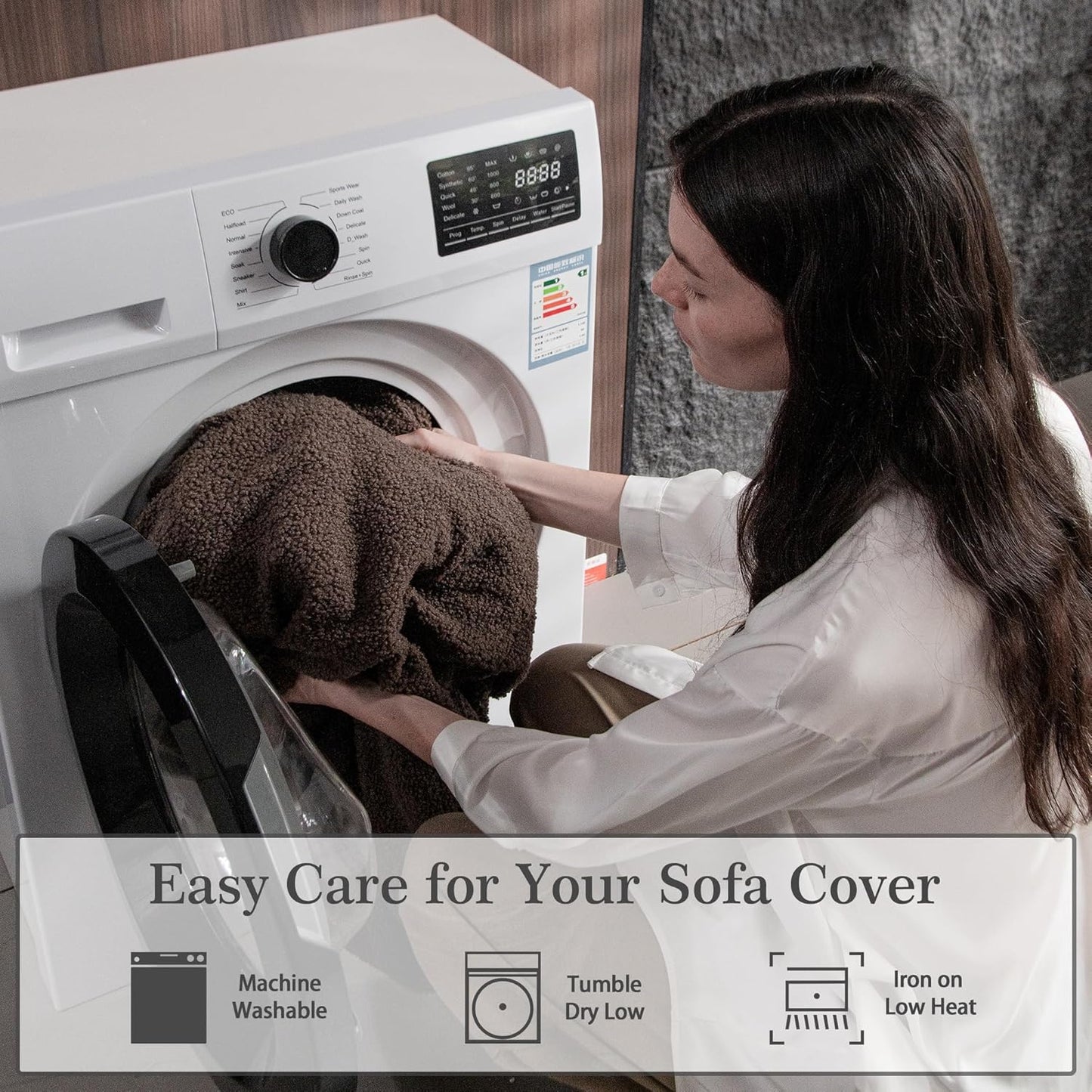 Couch Cushion Covers for Sectional Sofa, Stretch Soft Sofa Slipcovers Washable Wear-Resistant Universal Furniture Protector for Living Room(3 Seaters Covers+1 Chaise Cover, Brown)