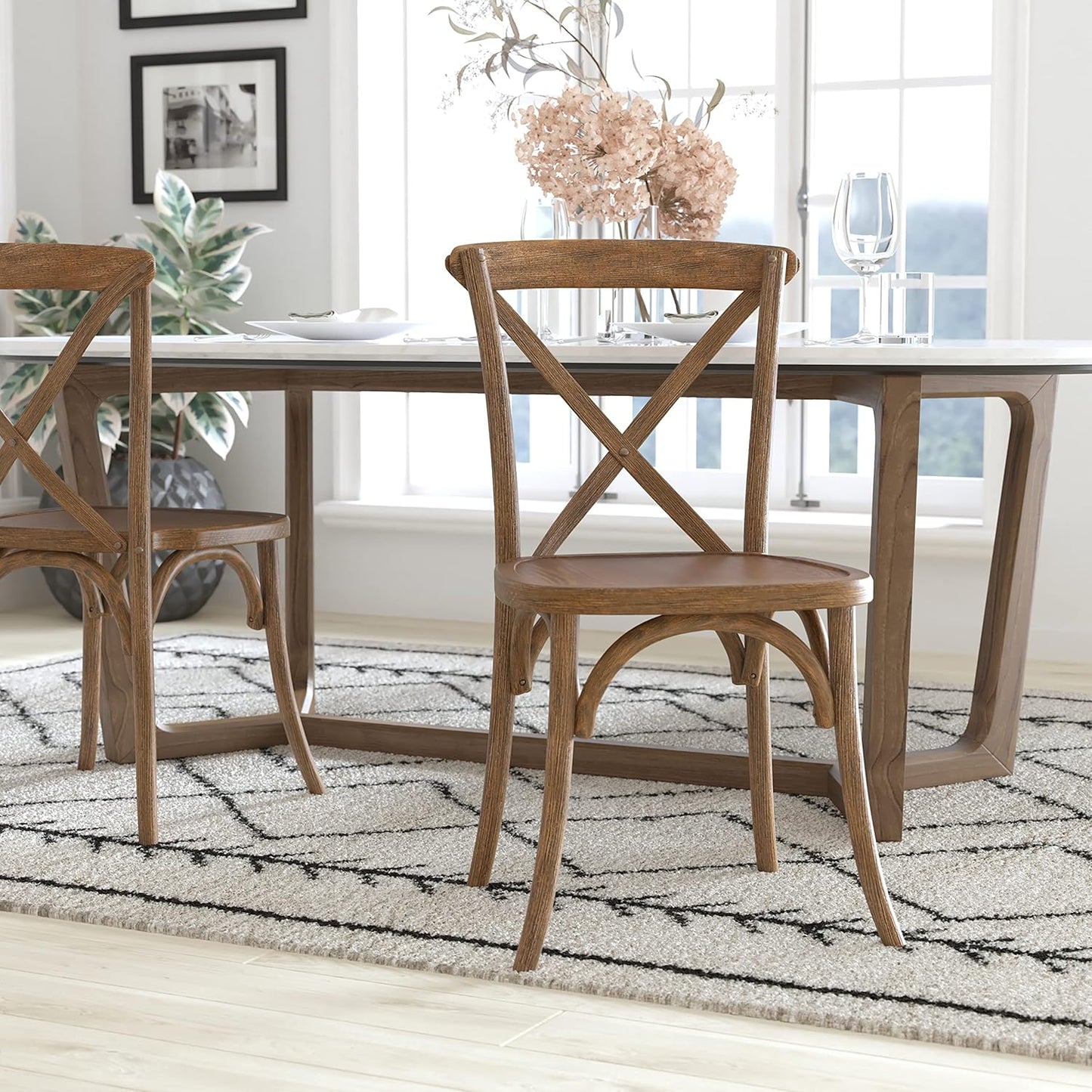 EMMA + OLIVER 2-Pack Hand Scraped Dark Natural X-Back Chair