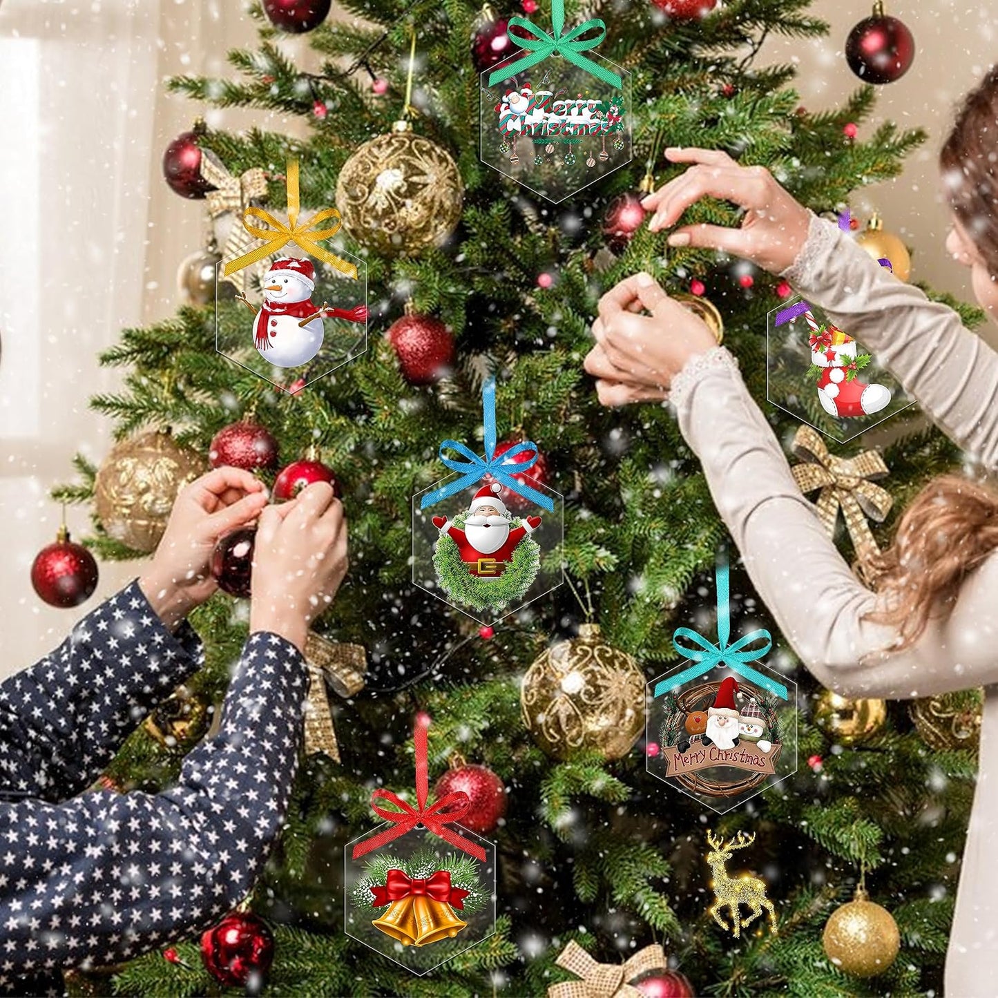 50 Pieces Christmas Hanging Ornaments Set 3''Christmas Ornament Acrylic Blank with 50Pcs 25 Color Ribbons for Christmas Tree DIY Decor (Classic Style, 50.00)