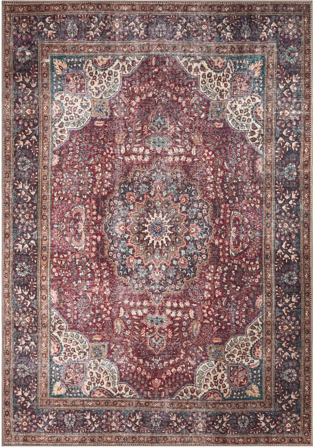 Keen Home Design 4x6 Rug - Machine Washable Area Rug with Non-Slip Backing, Ideal for Living Room, Dining Room, Bedroom - Vintage, Easy Clean, Durable, Low Pile Rug - (4' x 6')