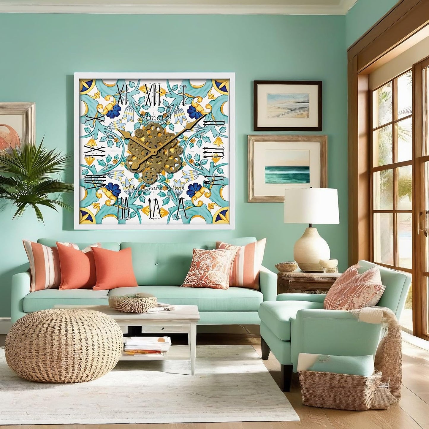 The Gears Clock Wall Clock Italy Collection with Moving Gears (Amalfi, 36 inch Square)