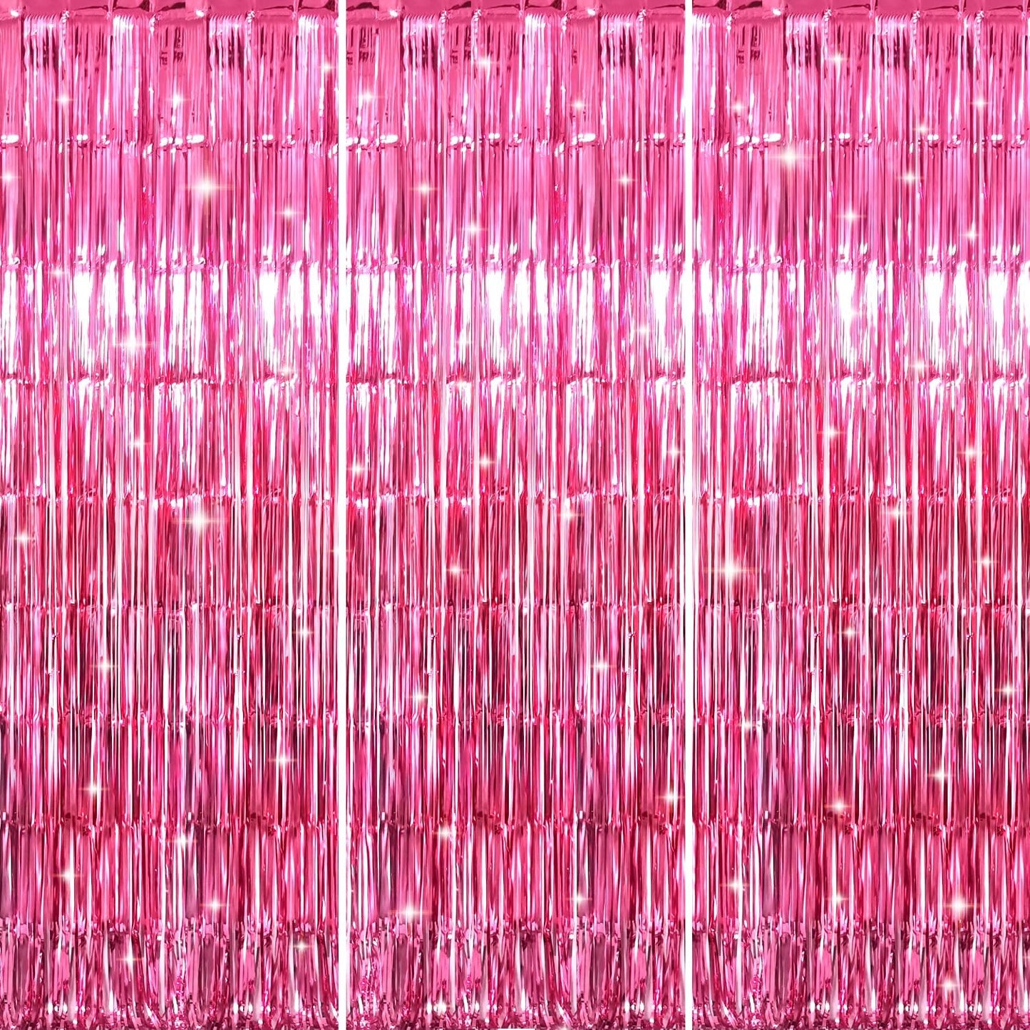 GOER 3.2 ft x 8.2 ft Metallic Tinsel Foil Fringe Curtains Party Photo Backdrop Party Streamers for Galentines Day,Birthday,Graduation,New Year Eve Decorations Wedding Decor (3 Pcs, Hot Pink)