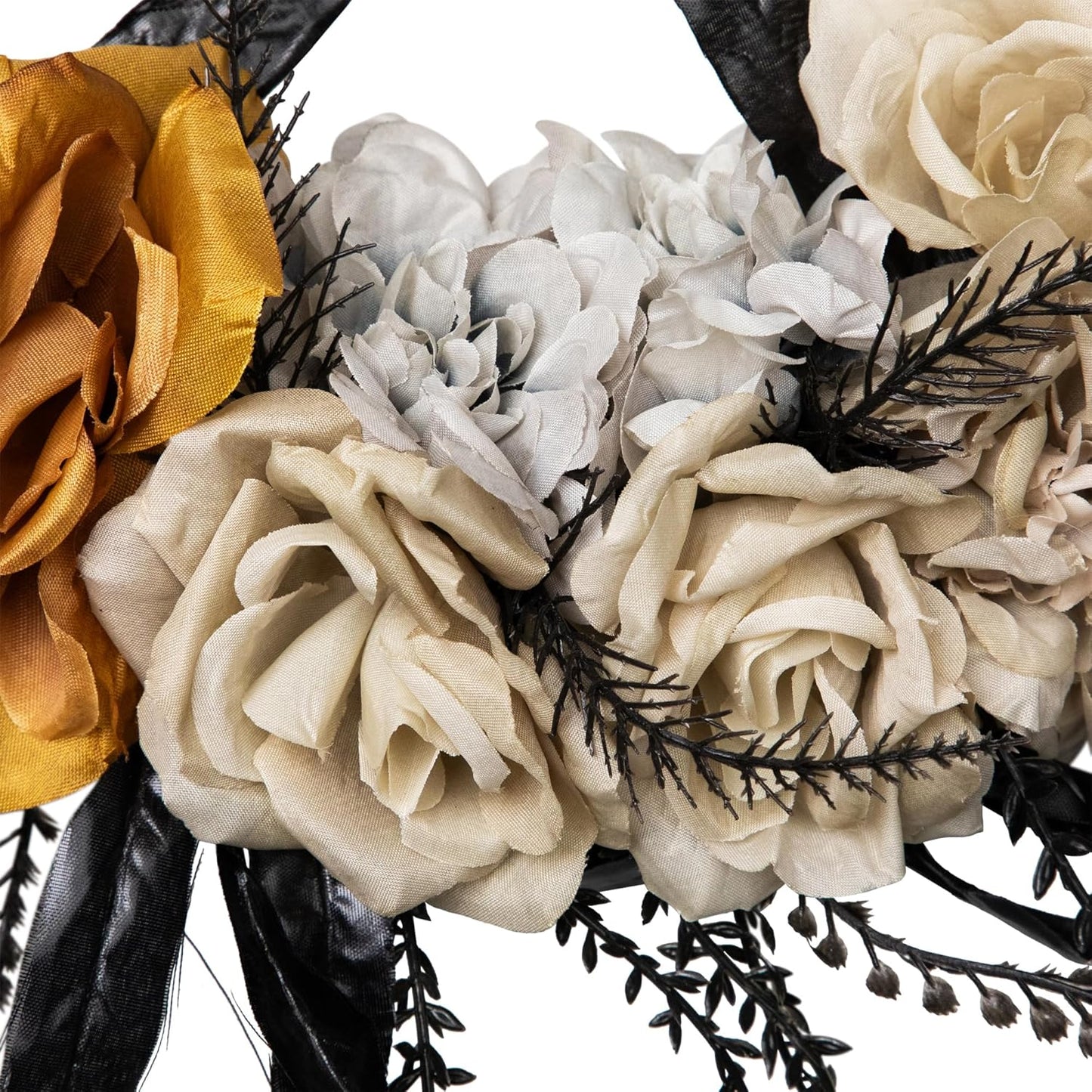 Skulls with Roses Halloween Foliage Wreath - 14" - Unlit