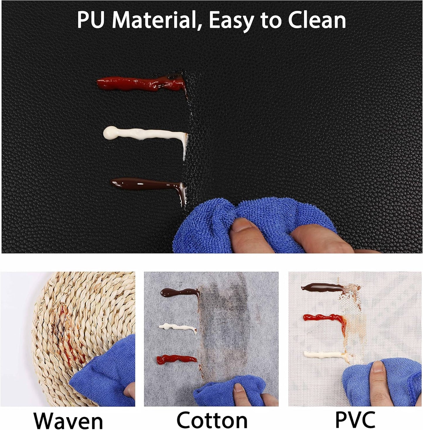 Set of 6 Faux Leather Placemats, PU Table Mats, Waterproof, Stain Resistant, Heat Resistant, Non-Slip Easy to Clean for Kitchen Dining Table,Conference Table