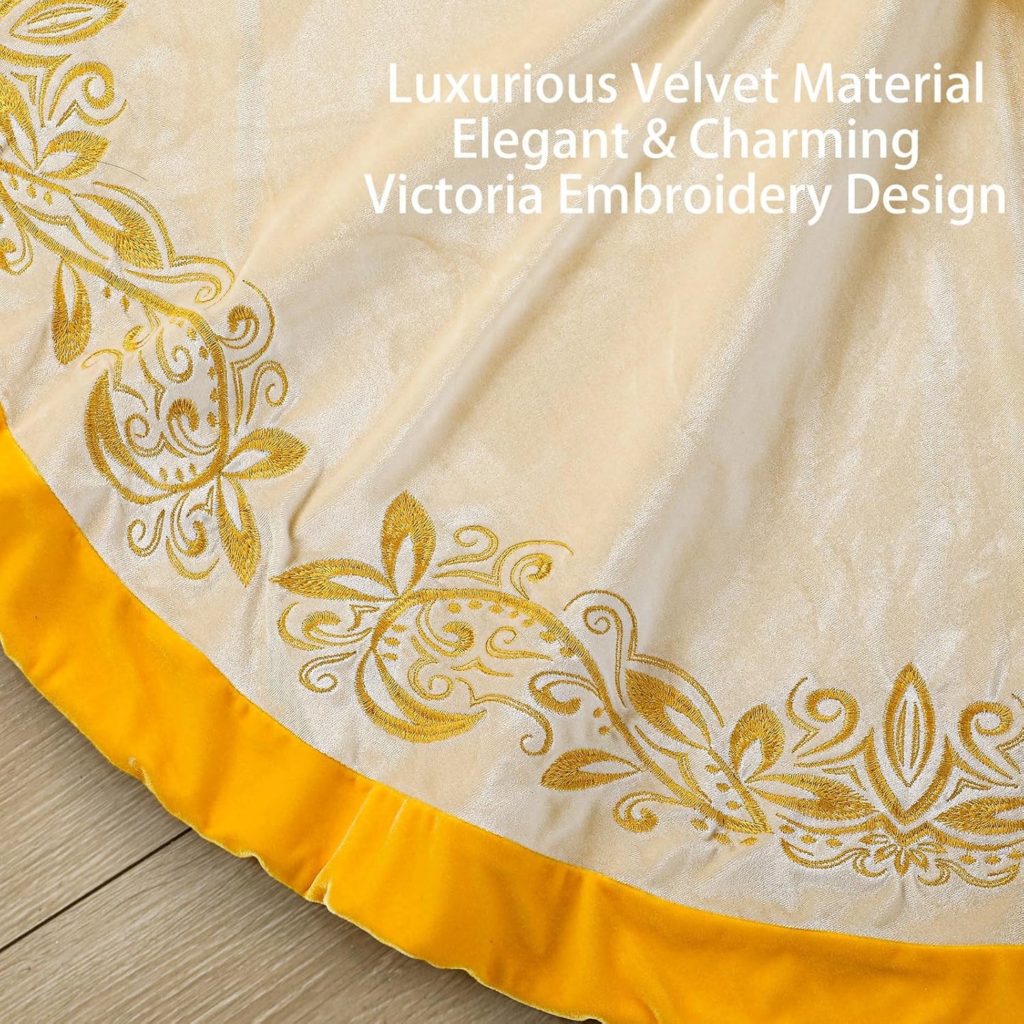 Luxury Velvet Christmas Tree Skirt 48 Inch Gold Victoria Embroidery Vintage Sparking Holly Tree Skirt for Holiday Party Rustic Xmas Decorations Home(White)