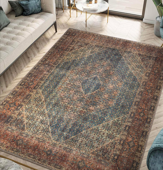 Keen Home Design 9x12 Rug - Machine Washable Area Rug with Non-Slip Backing, Ideal for Living Room, Dining Room, Bedroom - Vintage, Easy Clean, Durable, Low Pile Rug - (9' x 12')