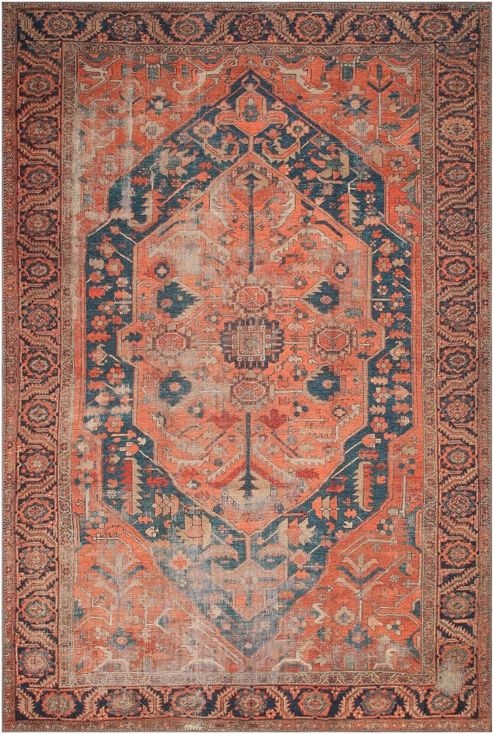 Keen Home Design 6x9 Rug - Machine Washable Area Rug with Non-Slip Backing, Ideal for Living Room, Dining Room, Bedroom - Vintage, Easy Clean, Durable, Low Pile Rug - (6' x 9')