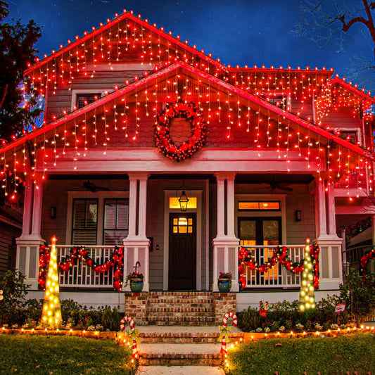 66ft Icicle Lights for Outside, Red Christmas Lights Outdoor Waterproof for House, 640 LED Twinkle Tree Lights with 120 Drops Clear Wire Short Curtain Light for Room Home Wall Indoor Decorations