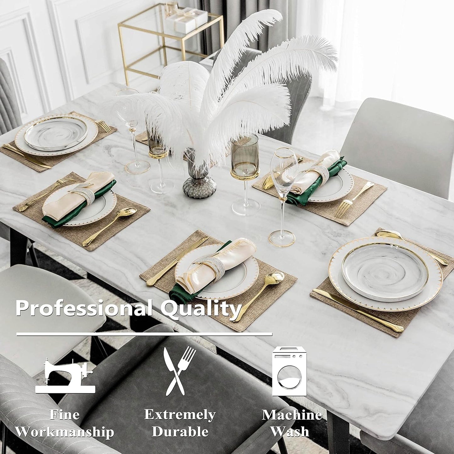 Home Brilliant Linen Placemats Set of 8 Heat Resistant Dining Table Cloth Place Mats Kitchen Table Mats Placemats Table Decor, Natural Linen