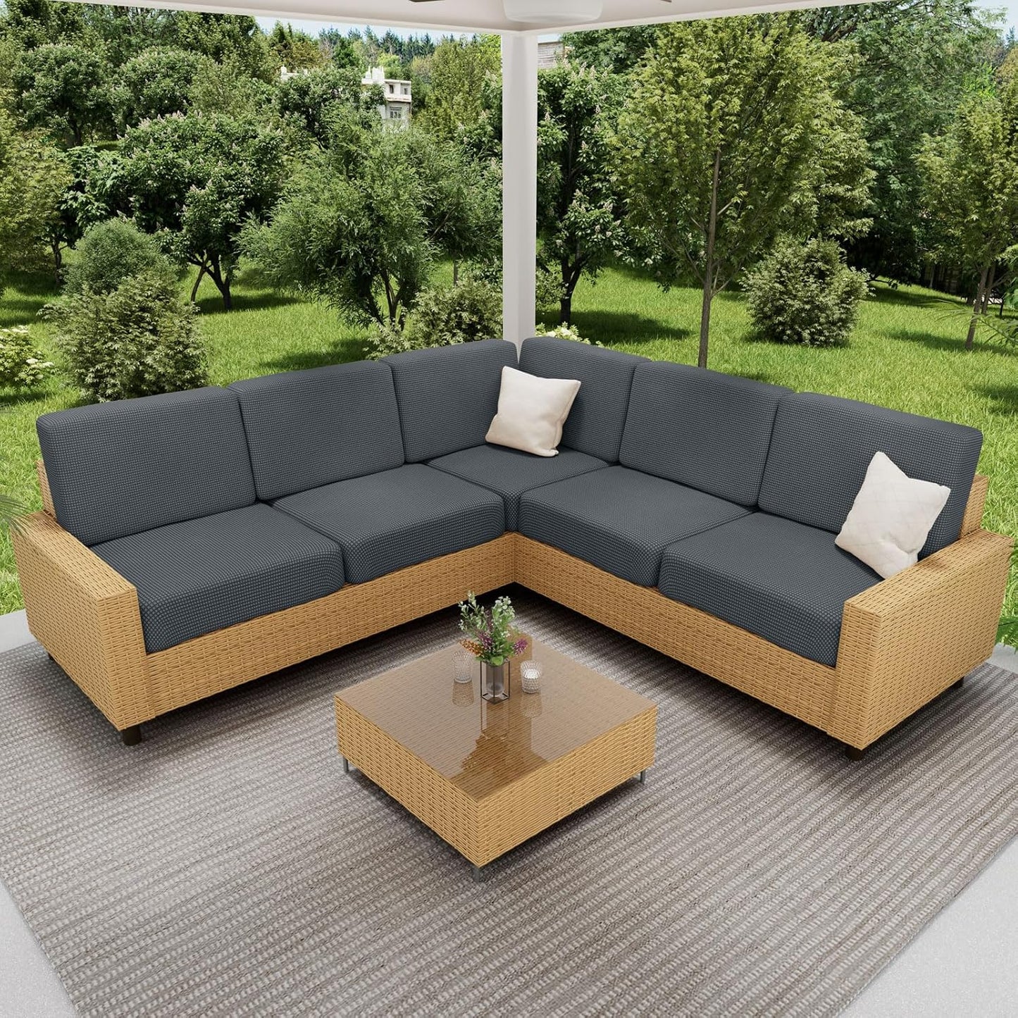 hyha Waterproof Couch Cushion Covers for Pets, Non Slip Sofa Seat Cover for Dogs Washable, Soft Thick Stretch Jacquard Fabric, Sofa Slipcovers with Elastic Bottom (1 Piece for Medium, Grey)