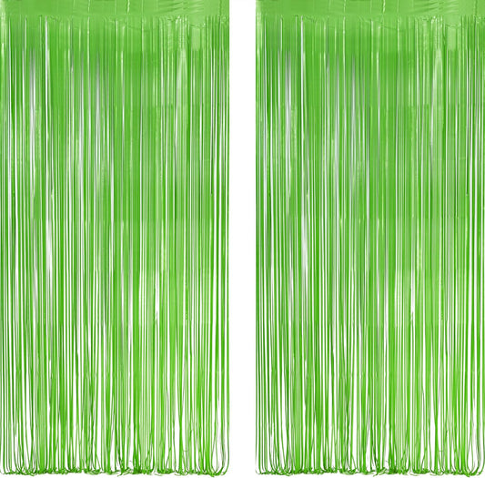 Lime Green Streamers Party Backdrop - GREATRIL Tinsel Curtain for St Patrick's Day/Frog/Wizard - 3.2ft X 8.2ft - 2 Packs