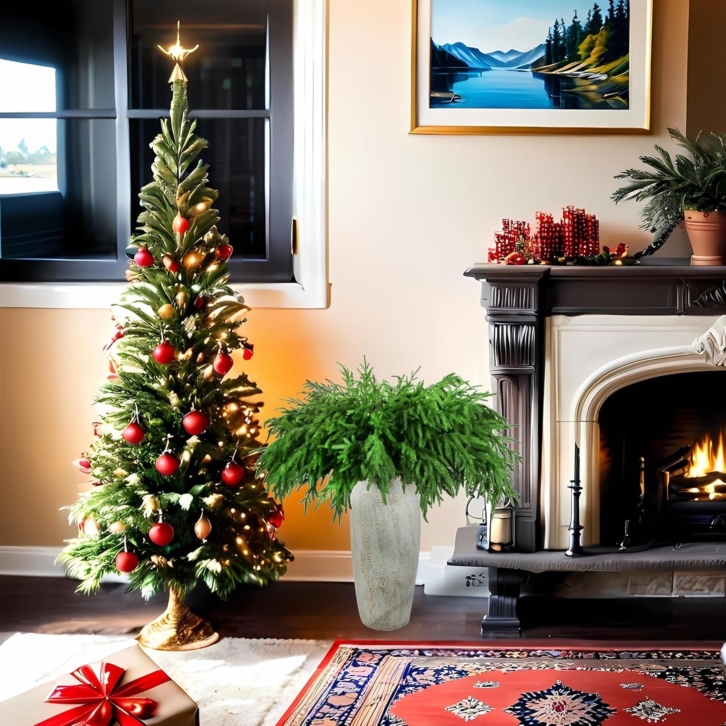 12Pcs Artificial Norfolk Pine Branches 36" Plastic Christmas Plants Decor Faux Greenery Stems Pine Picks Outdoor Faux Plants UV Resistant for Xmas Indoor, Front Porch Home Décor (12, 36inch)