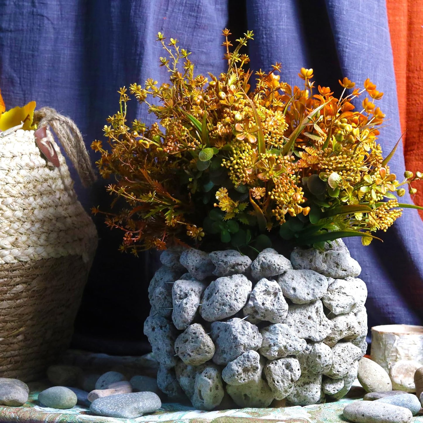 6 Bundles Artificial Fall Flowers, Autumn Decorations Leaves Greenery Shrubs for Thanksgiving Home Kitchen Room Farmhouse Floral Arrangements Indoor Outdoor Wedding Party Fireplace Fall Mixed Color