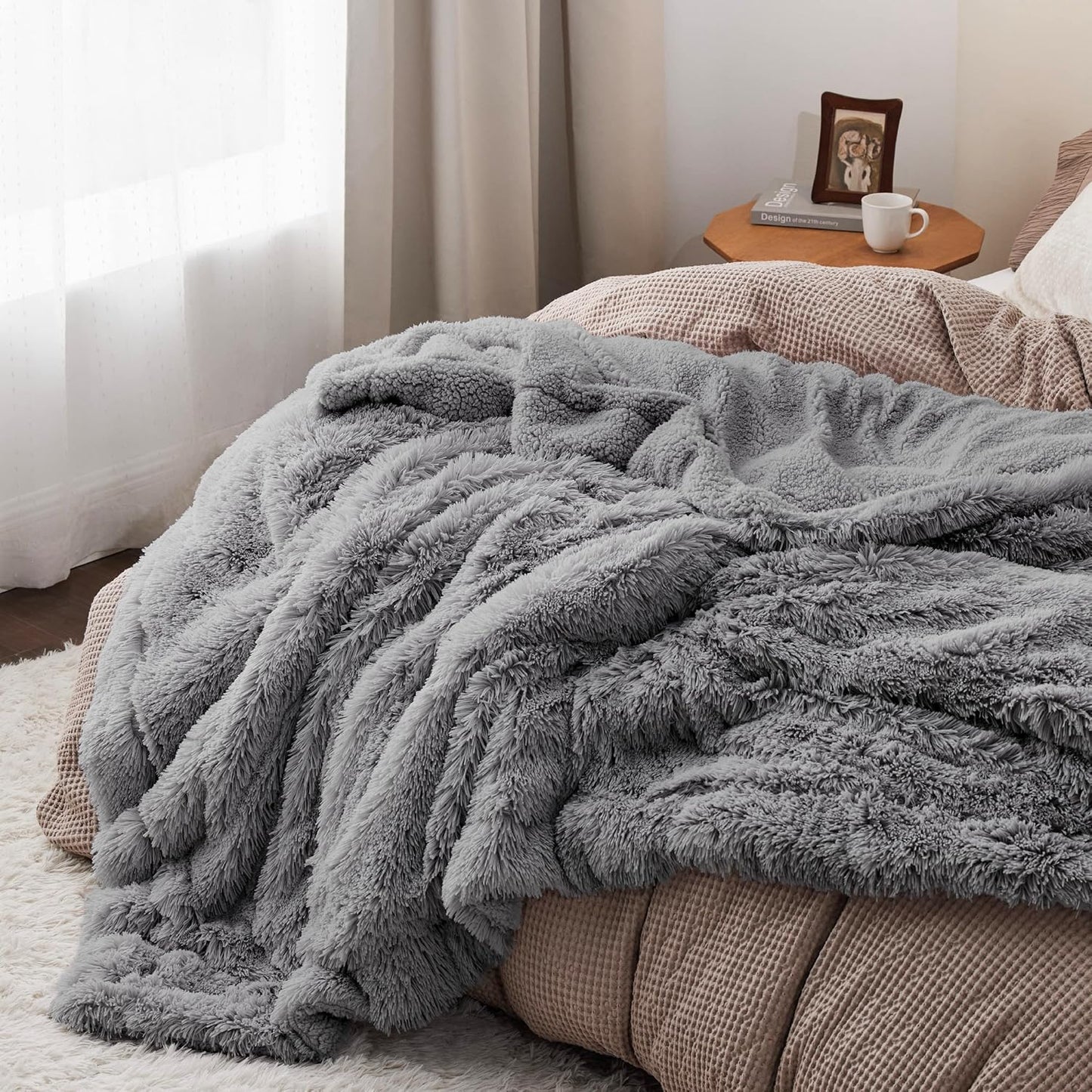 Bedsure GentleSoft Fluffy Grey King Size Blanket for Bed, Thick Soft Sherpa Faux Fur Fleece Bedding Fuzzy Plush Winter Warm Heavy Big Large King Blanket, Cozy Grey Gifts for Men Women, 108x90