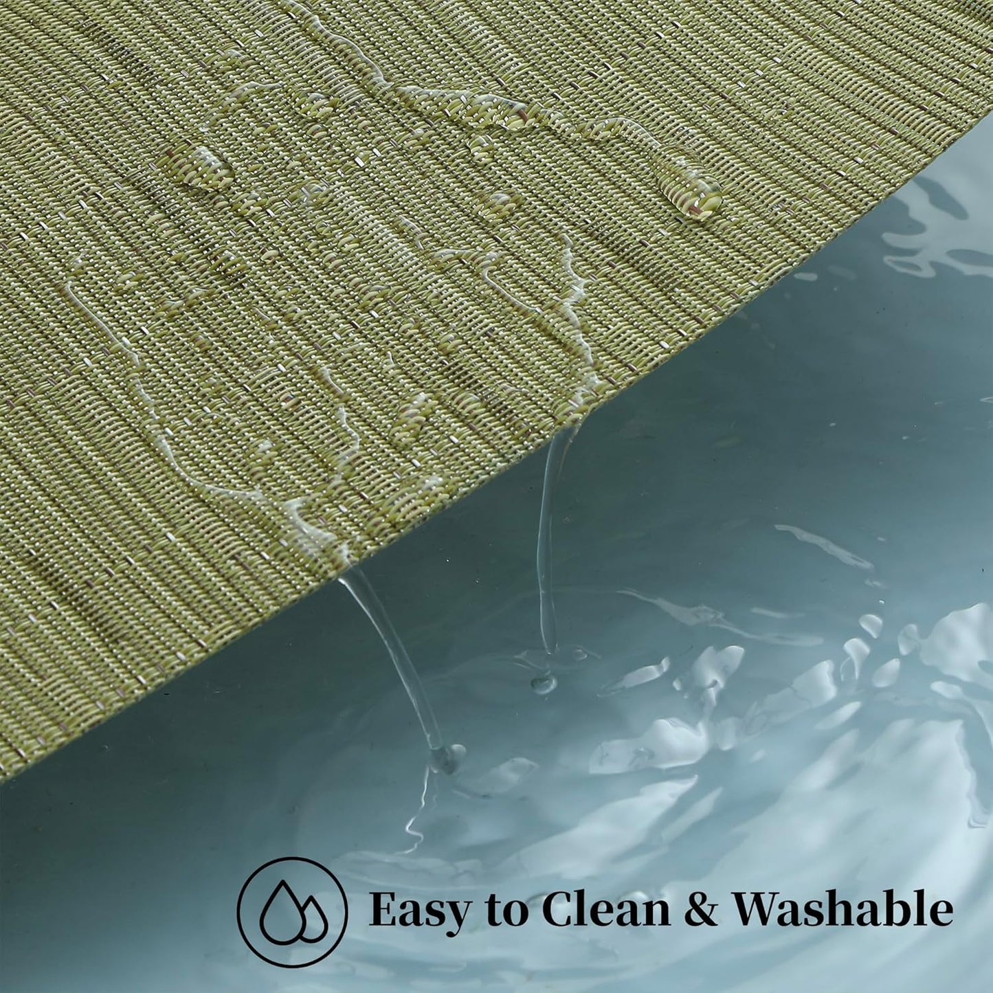 Leetaltree Pea Green Placemats Set of 8 - Heat Resistant Non-Slip Place mats for Dining Table, Washable Durable PVC Vinyl Woven Table Mats（Pea Green, 8）