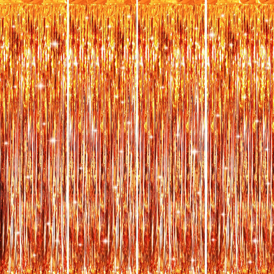 GOER 3.2 ft x 8.2 ft Metallic Tinsel Foil Fringe Curtains Party Photo Backdrop Party Streamers for Birthday,Graduation,New Year Eve Decorations Wedding Decor (4 Packs,Orange)
